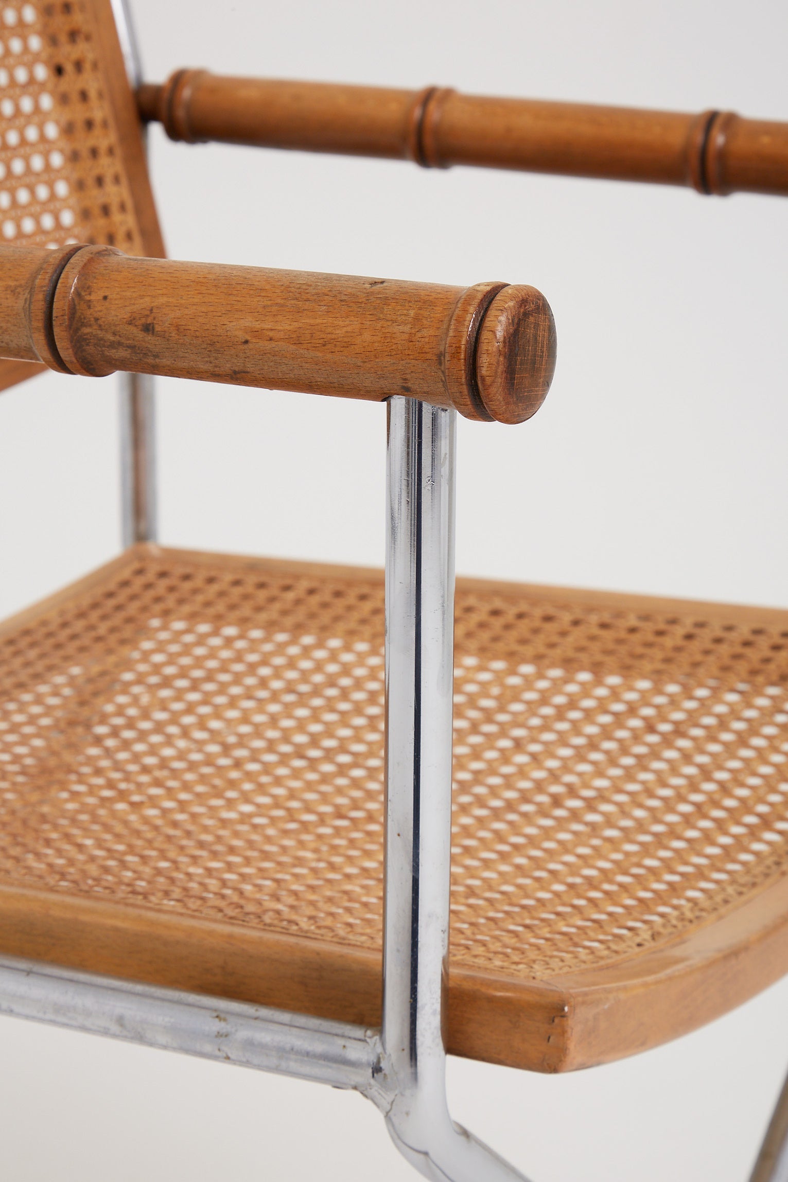Mid-Century Nickel and Cane Armchair
