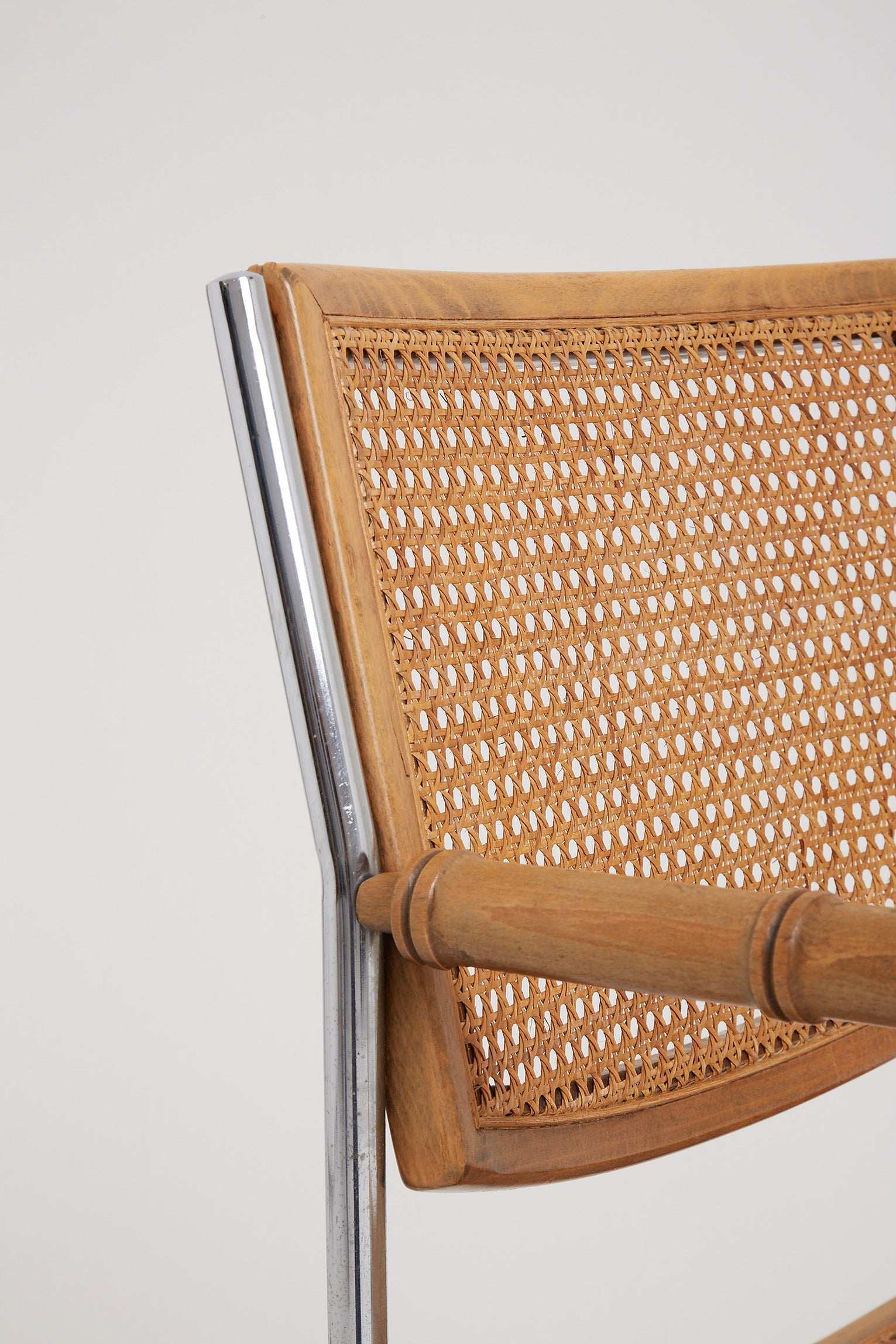 Mid-Century Nickel and Cane Armchair