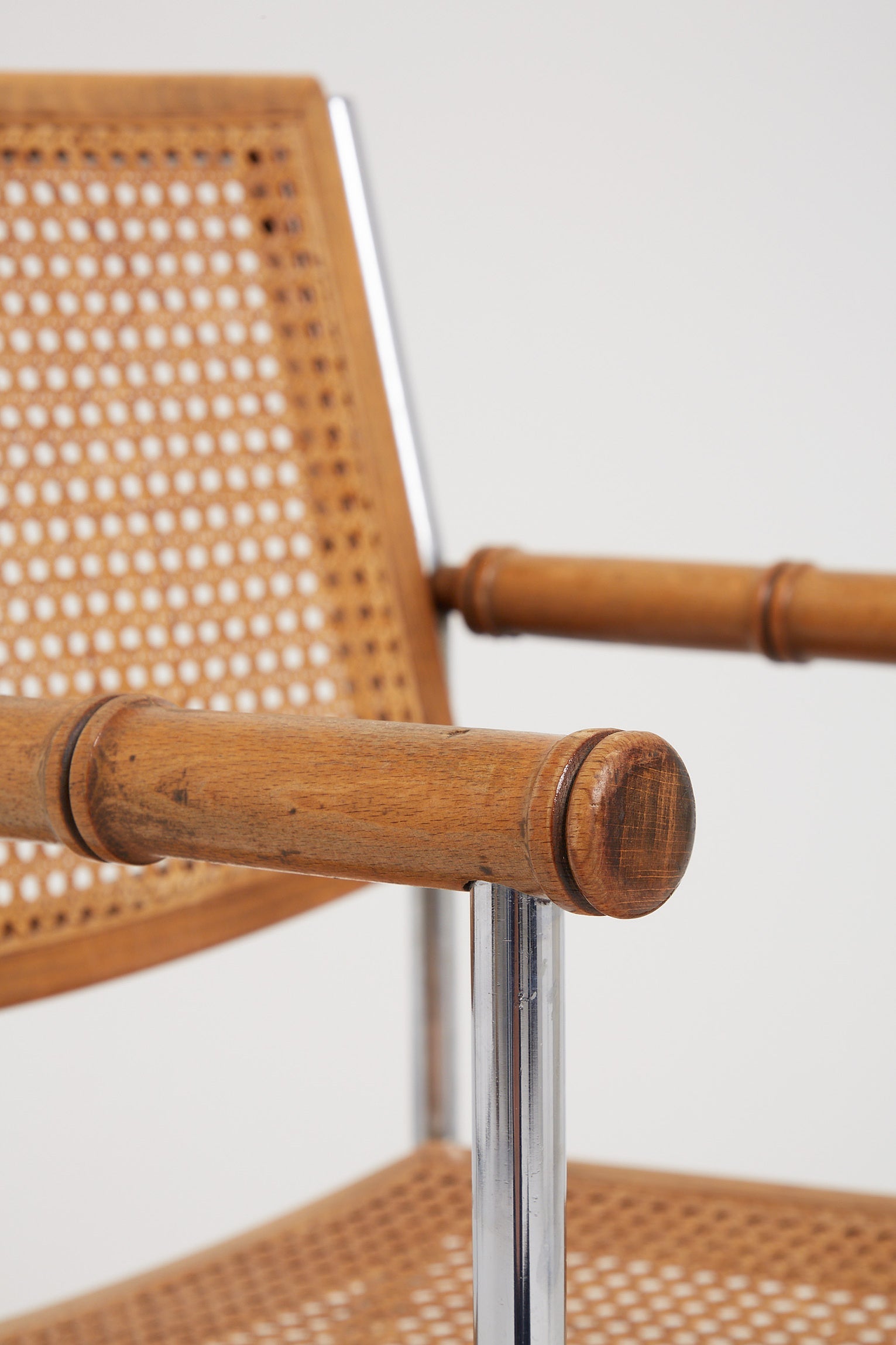 Mid-Century Nickel and Cane Armchair