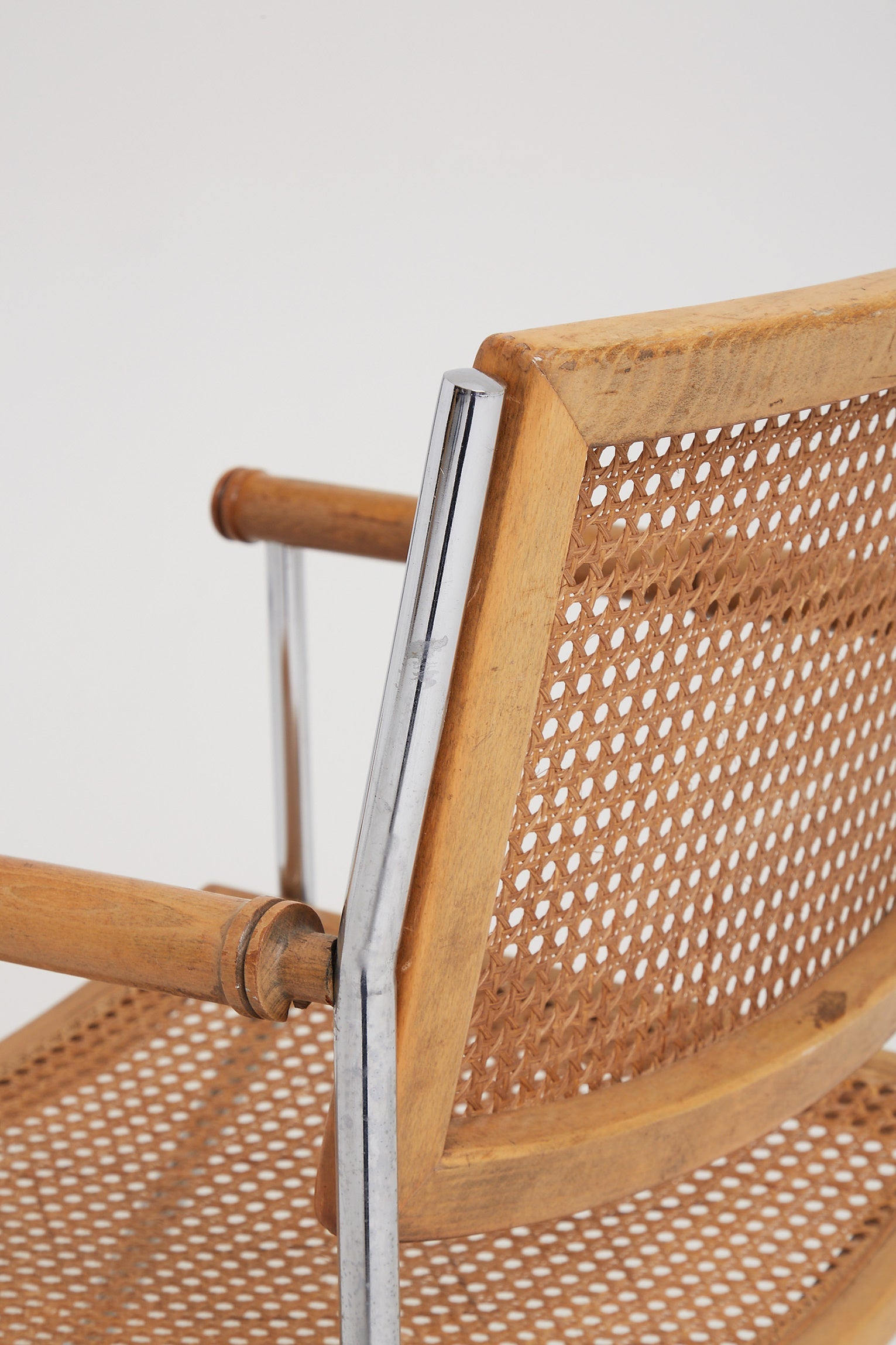 Mid-Century Nickel and Cane Armchair