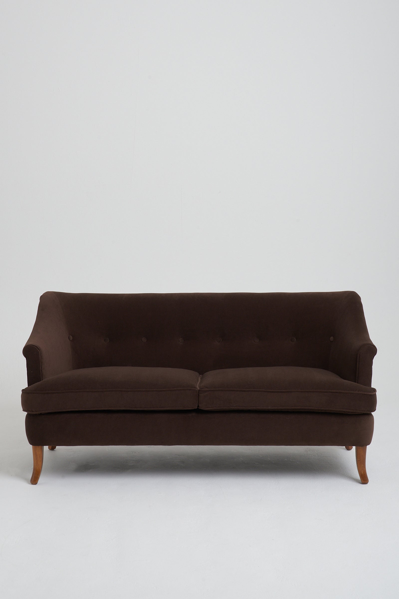 Mid-Century Brown Velvet Sofa