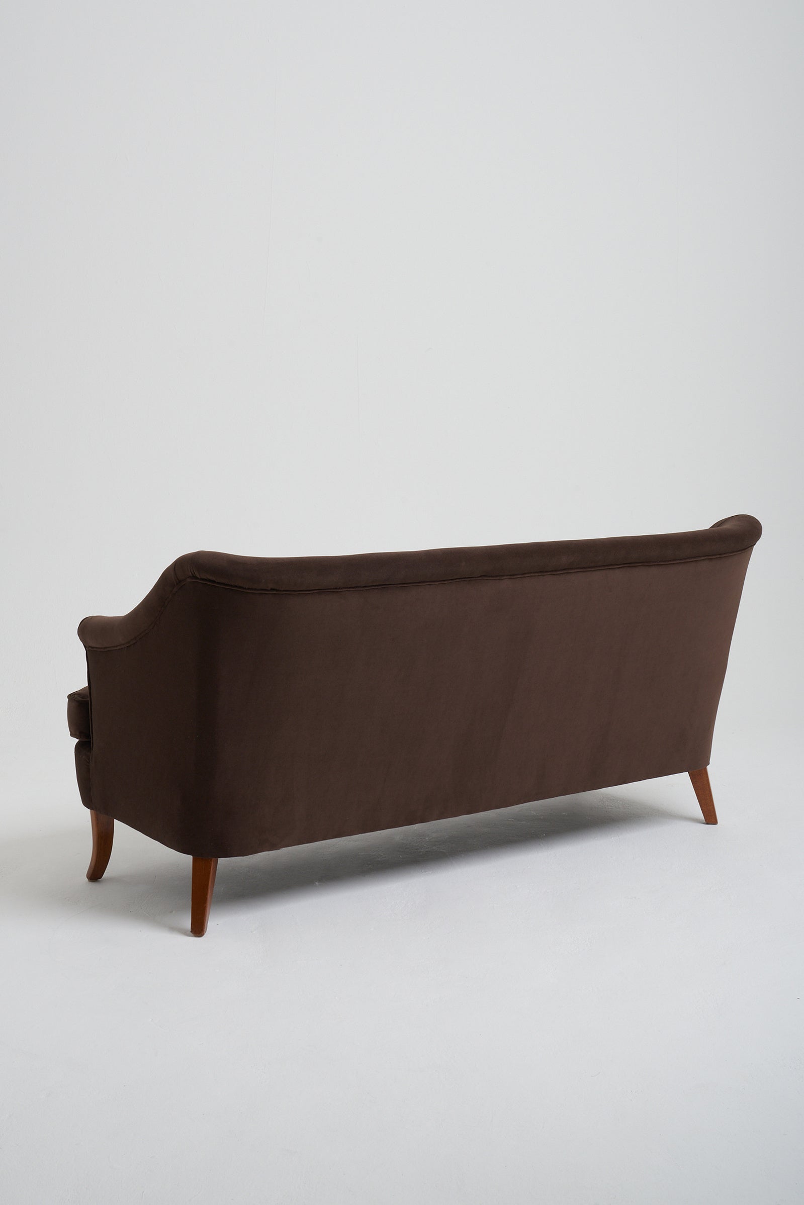 Mid-Century Brown Velvet Sofa