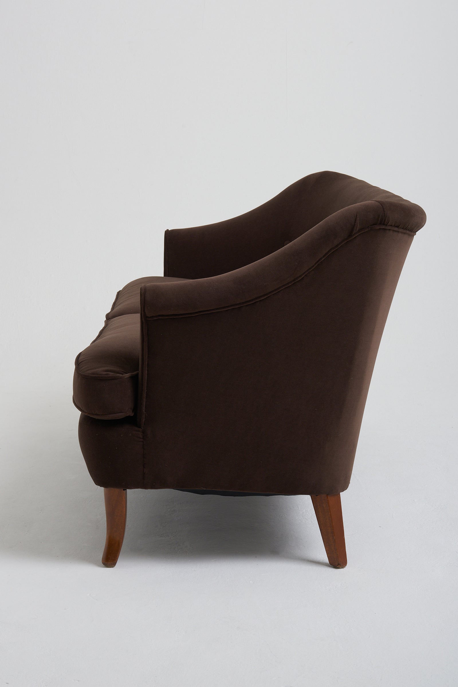 Mid-Century Brown Velvet Sofa
