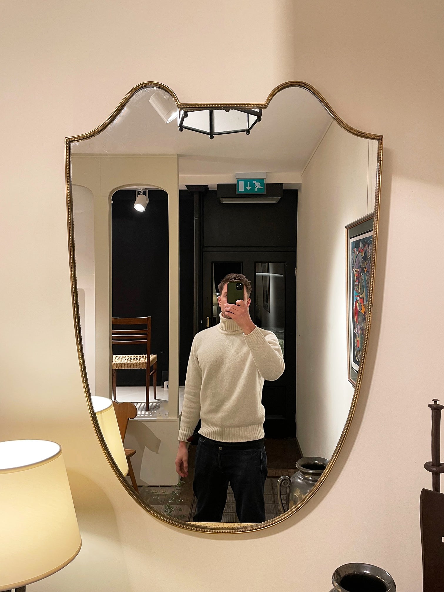 Large 1950s Shield Brass Mirror