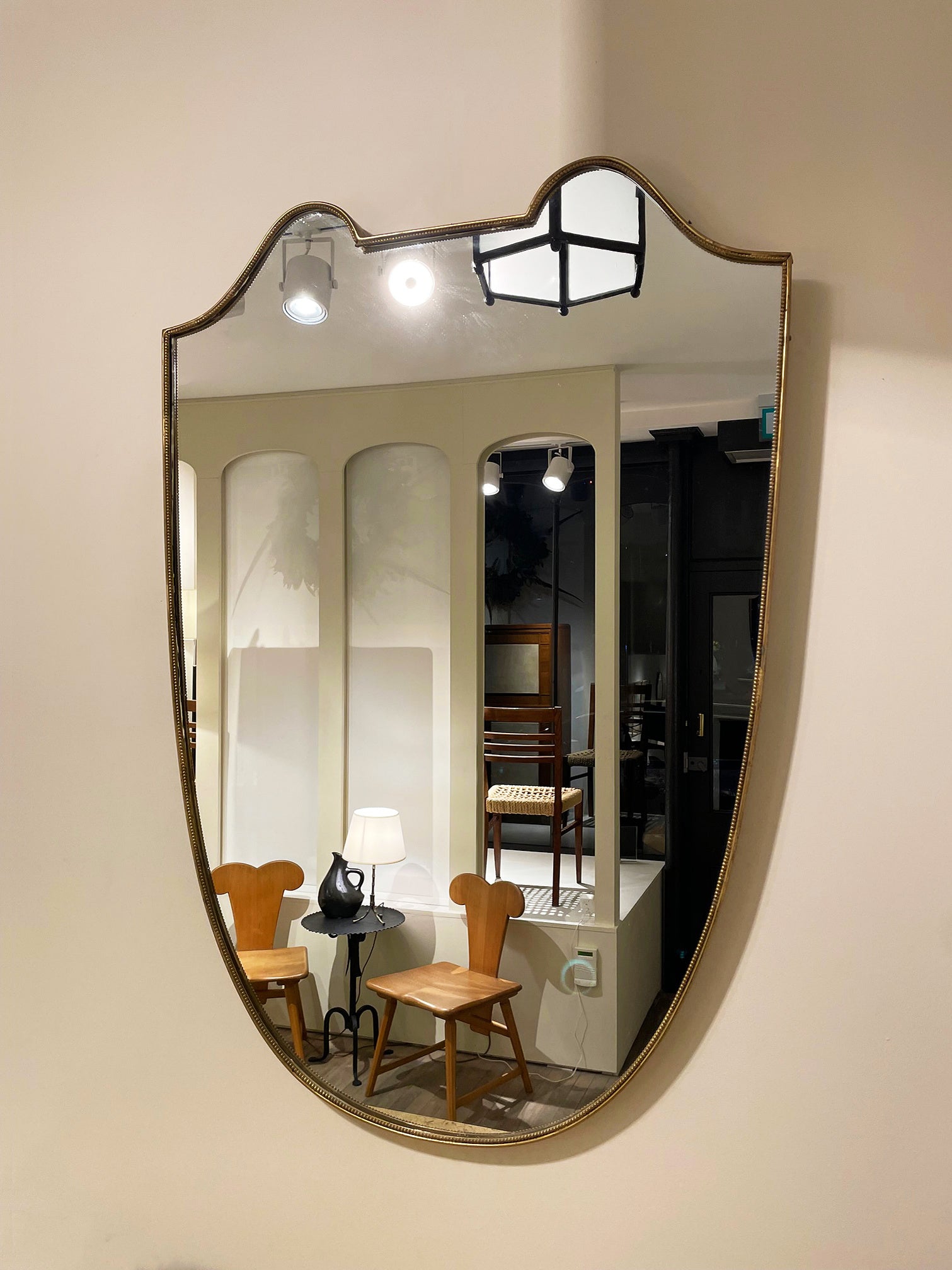 Large 1950s Shield Brass Mirror