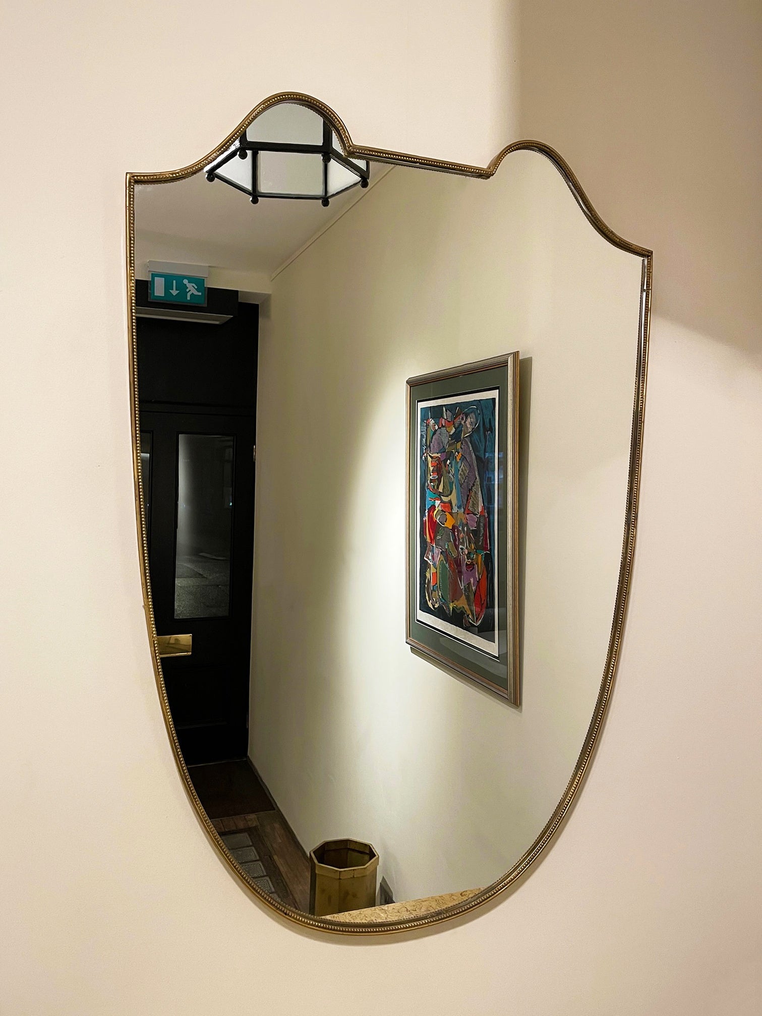 Large 1950s Shield Brass Mirror