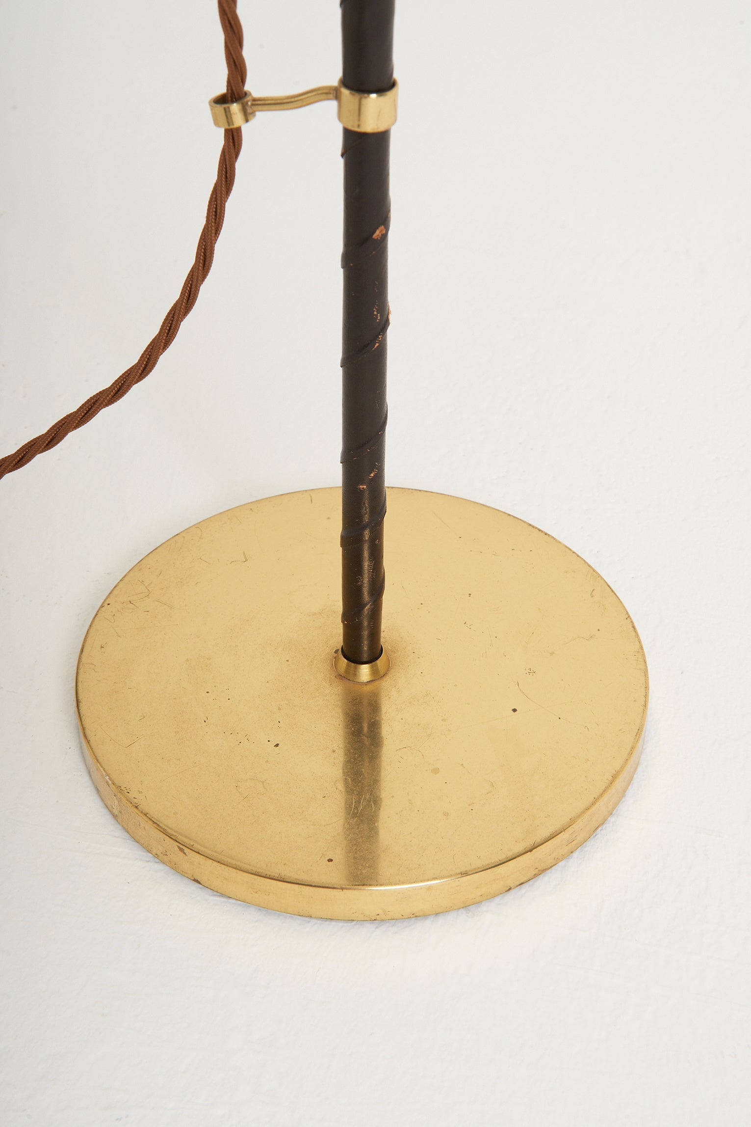 Black Leather and Brass Reading Floor Lamp by Falkenbergs Belysning