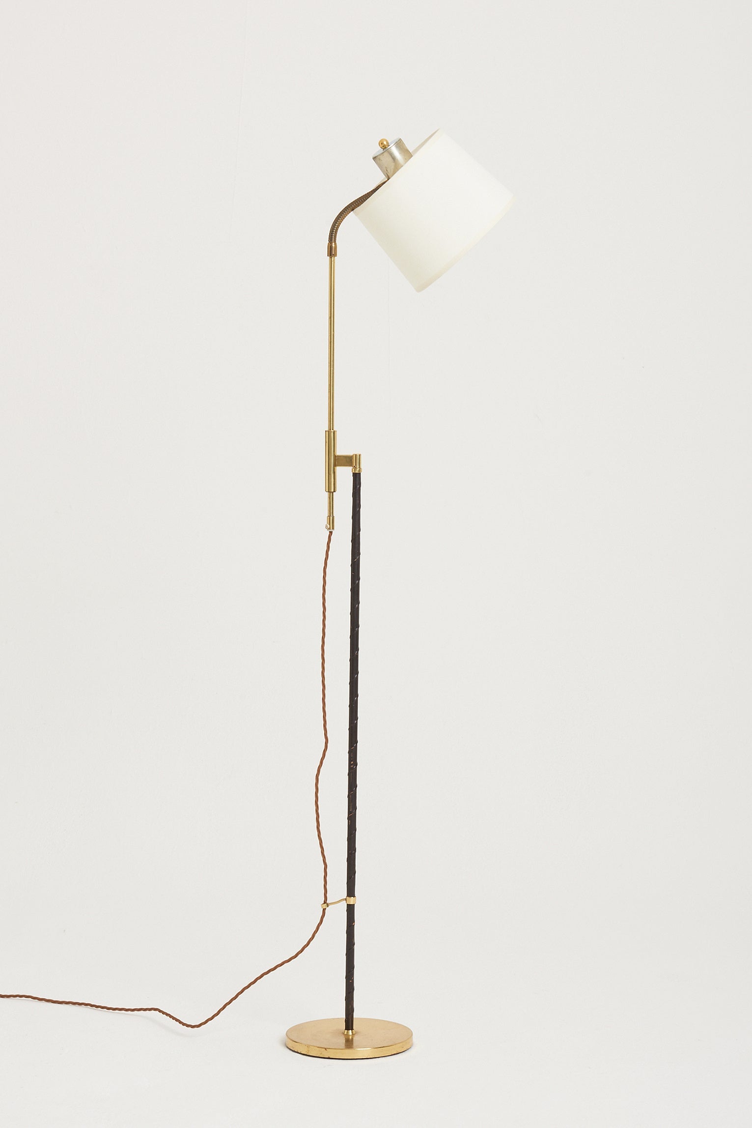 7904- Black Leather and Brass Reading Floor Lamp by Falkenbergs Belysning