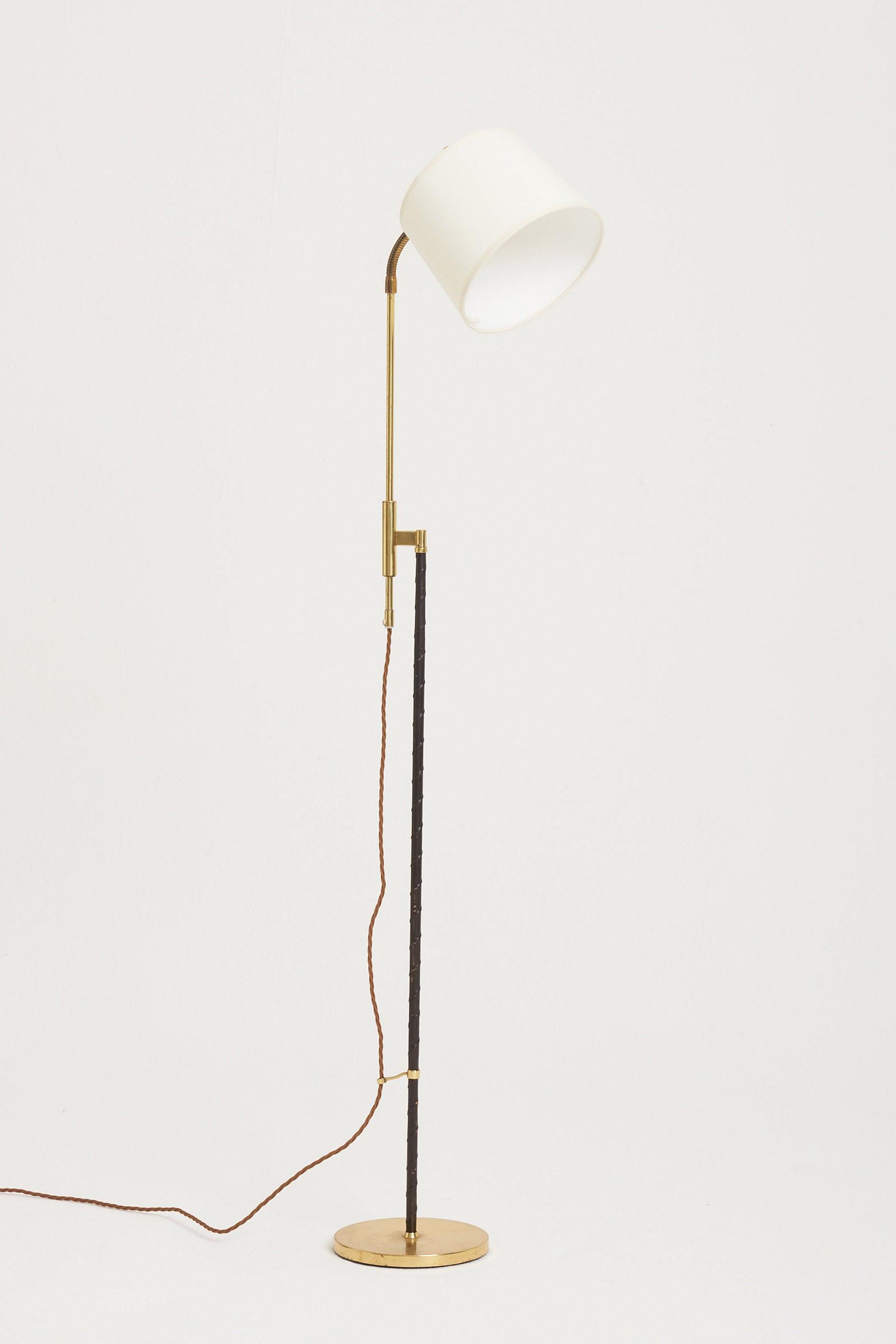 Black Leather and Brass Reading Floor Lamp by Falkenbergs Belysning