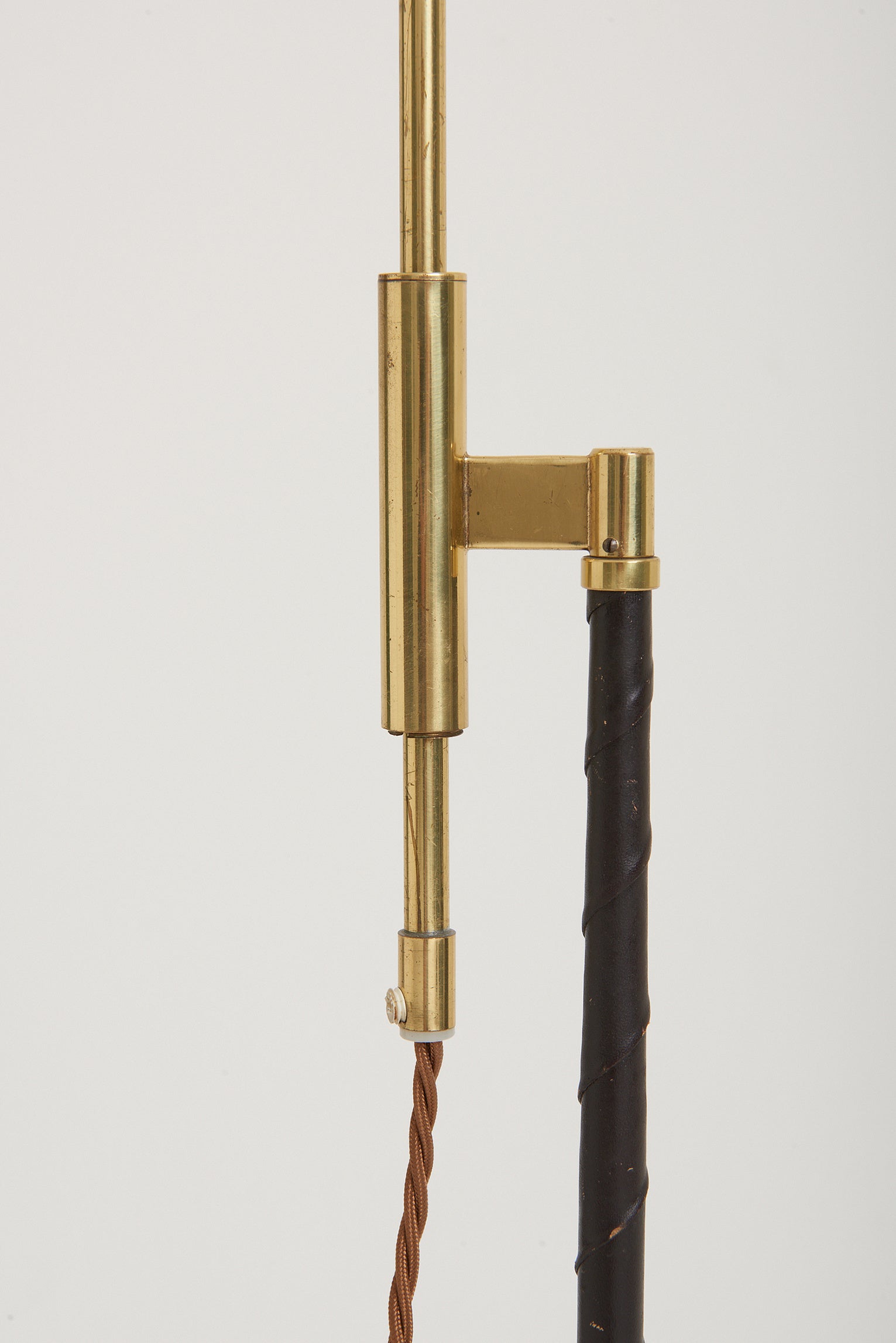 Black Leather and Brass Reading Floor Lamp by Falkenbergs Belysning