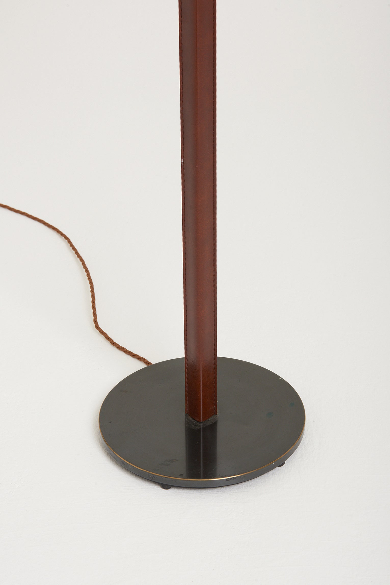 Mid-Century Faux Brown Leather and Brass Floor Lamp by Falkenbergs Belysning