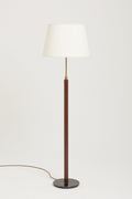 7907- Mid-Century Faux Brown Leather and Brass Floor Lamp by Falkenbergs Belysning