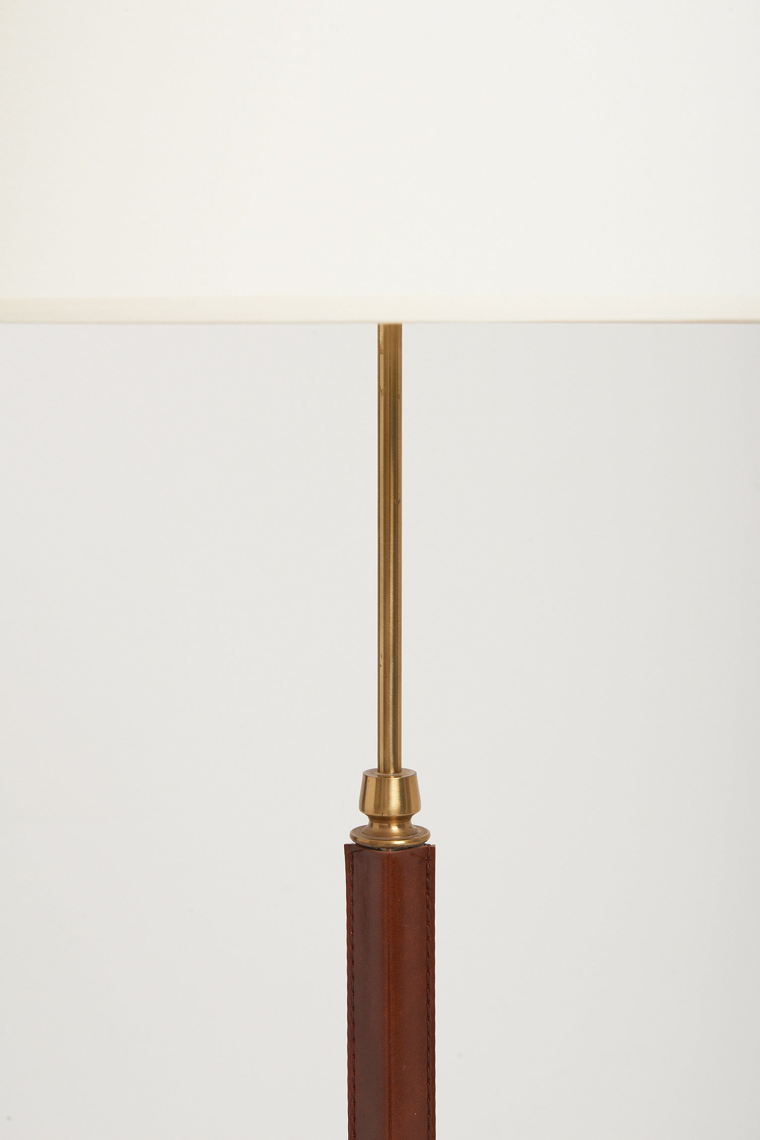 Mid-Century Faux Brown Leather and Brass Floor Lamp by Falkenbergs Belysning