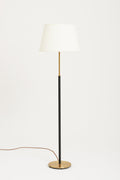 7908- Mid-Century Black Leather and Brass Floor Lamp