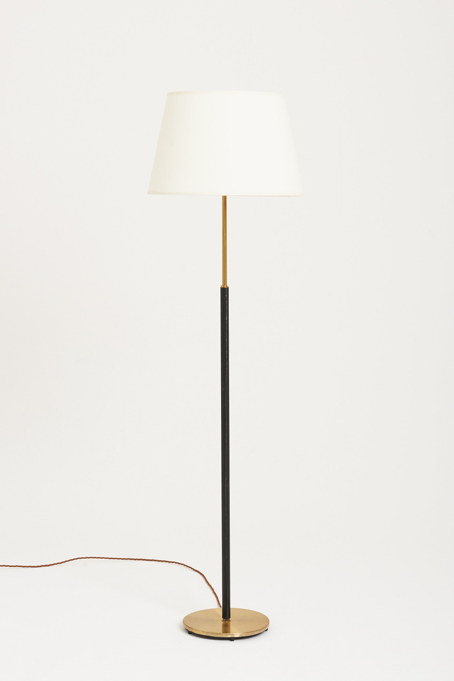 7908- Mid-Century Black Leather and Brass Floor Lamp