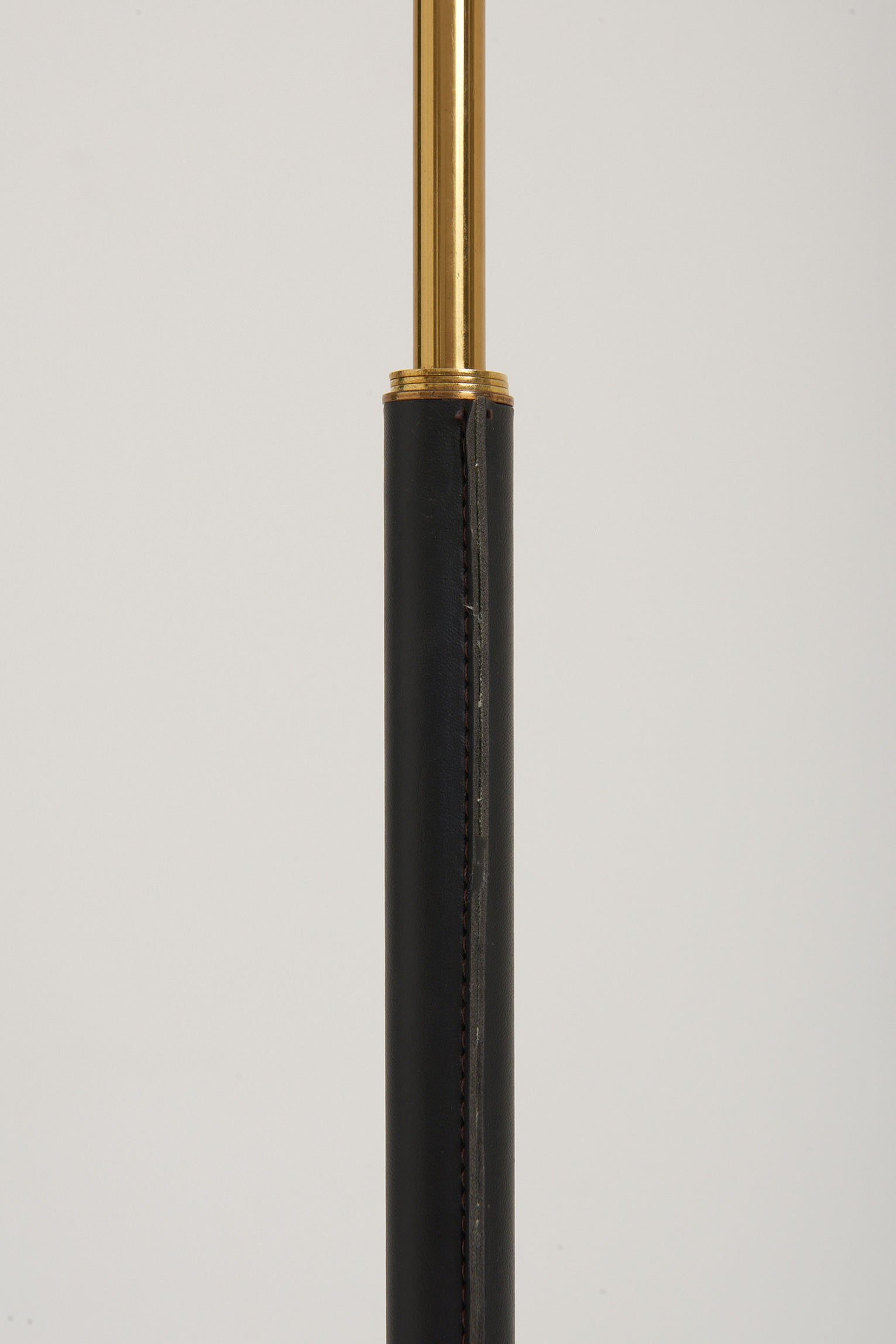 Mid-Century Black Leather and Brass Floor Lamp
