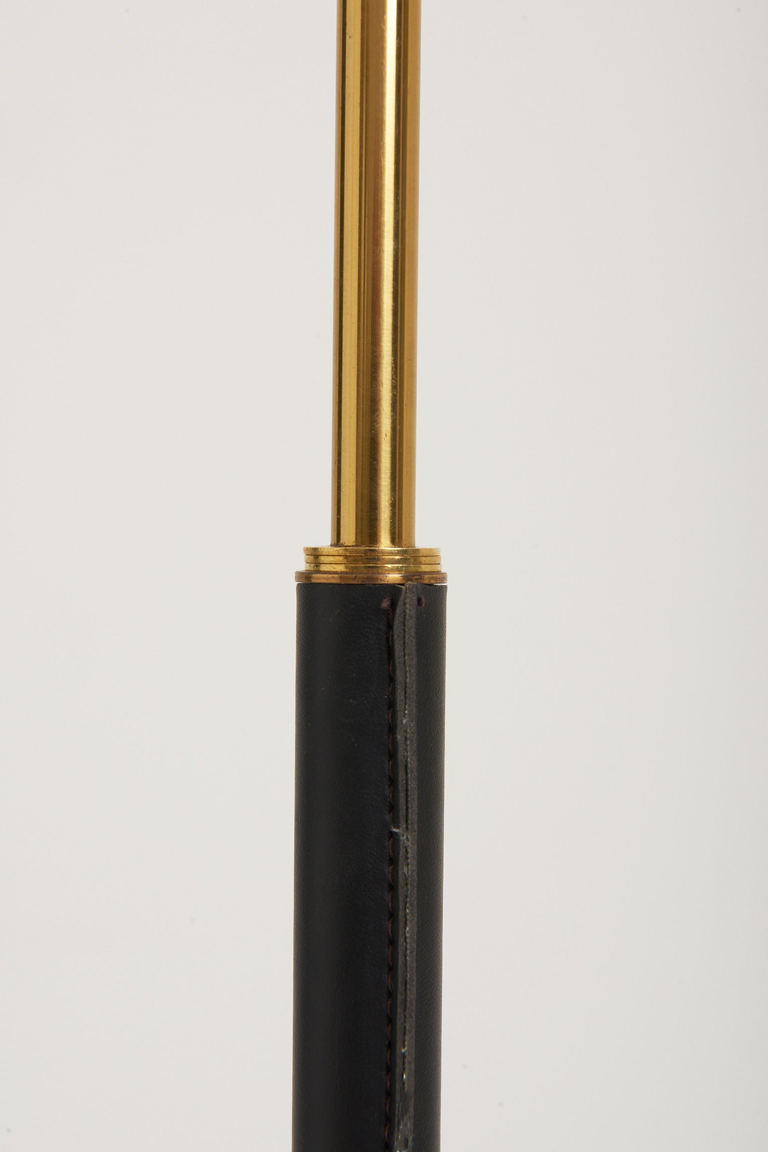 Mid-Century Black Leather and Brass Floor Lamp