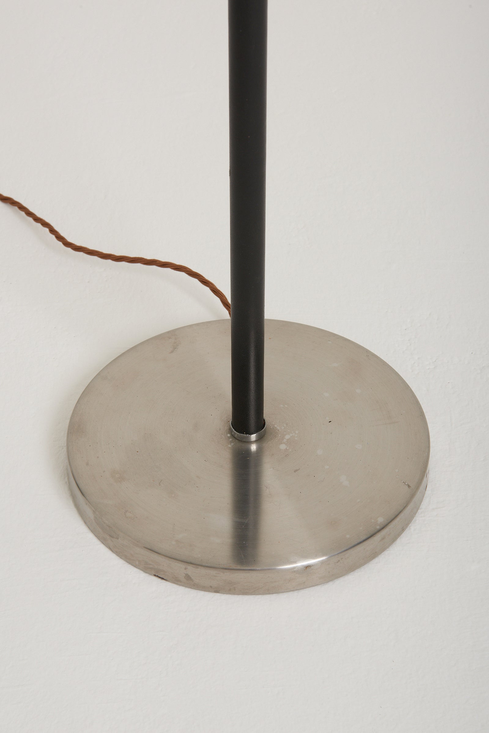 Mid-Century Black Leather and Nickel Floor Lamp