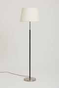 7909- Mid-Century Black Leather and Nickel Floor Lamp