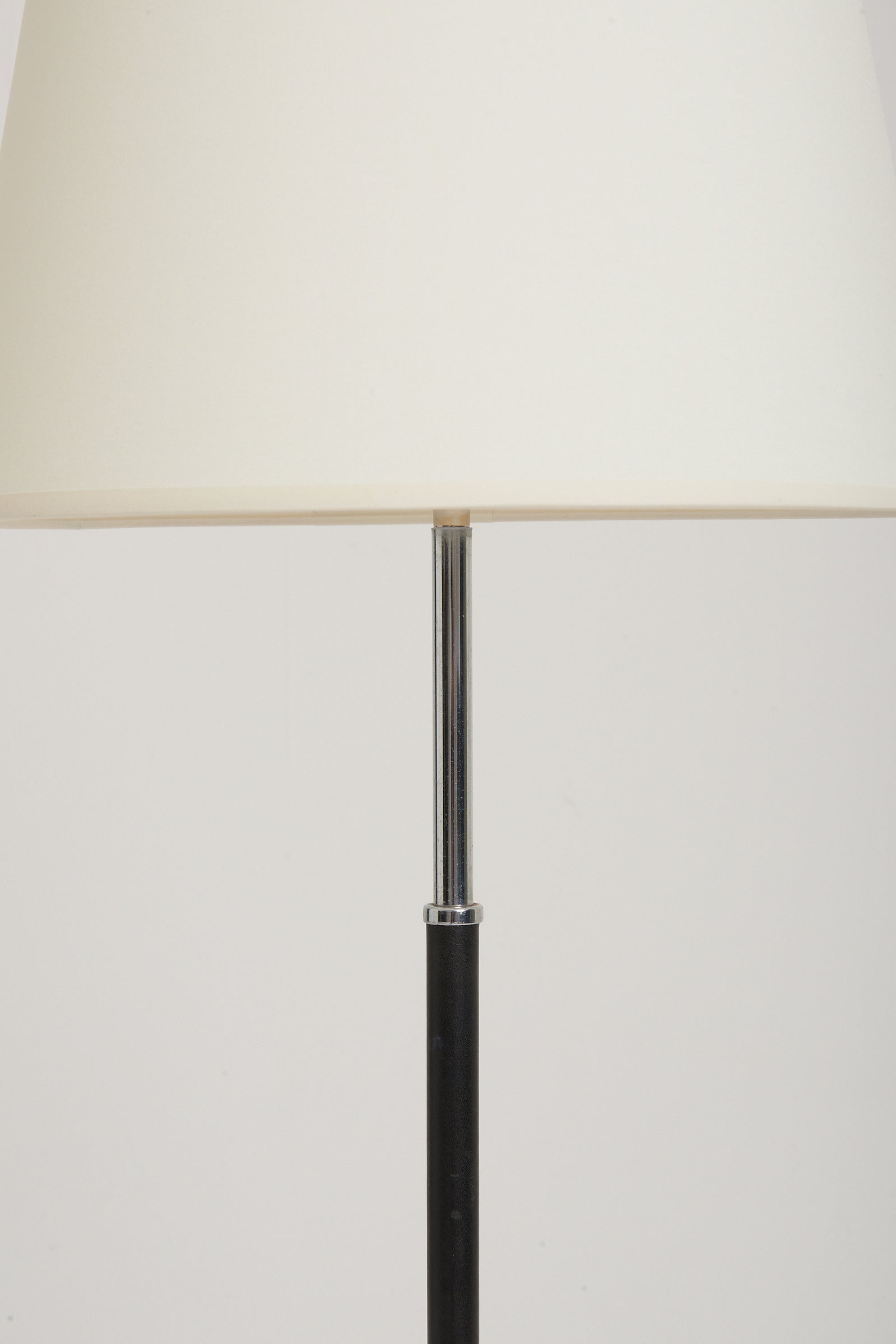 Mid-Century Black Leather and Nickel Floor Lamp
