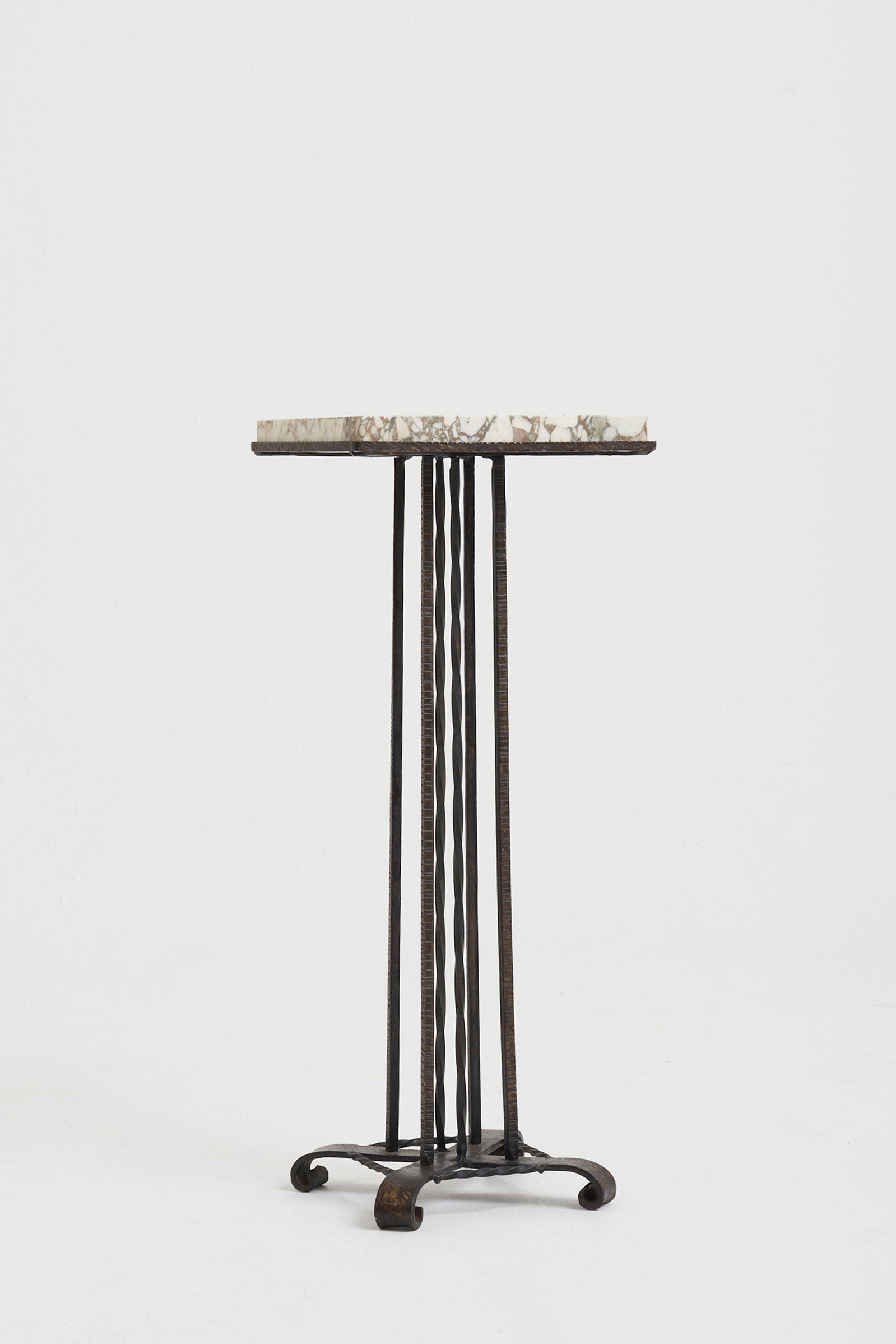 Art Deco Iron and Marble Tall Side Table or Pedestal