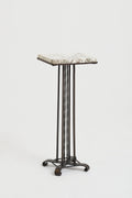 7919- Art Deco Iron and Marble Tall Side Table or Pedestal
