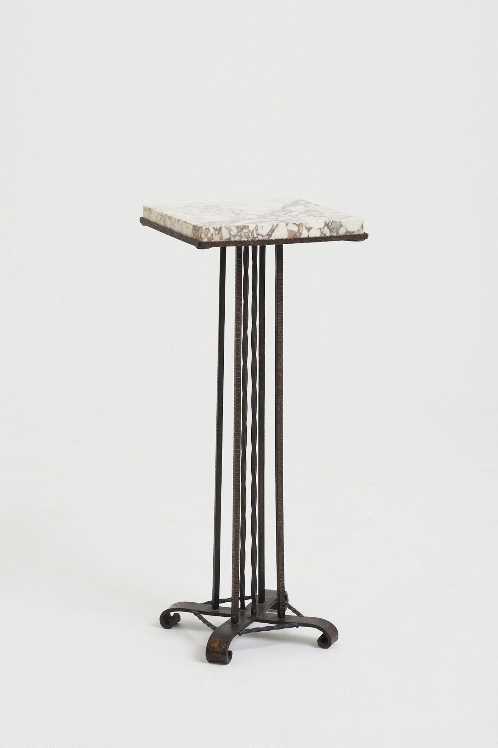 7919- Art Deco Iron and Marble Tall Side Table or Pedestal