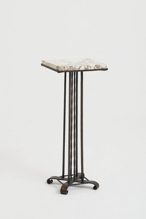 7919- Art Deco Iron and Marble Tall Side Table or Pedestal