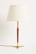 7949- 1950s Brass and Brown Leather Table Lamp