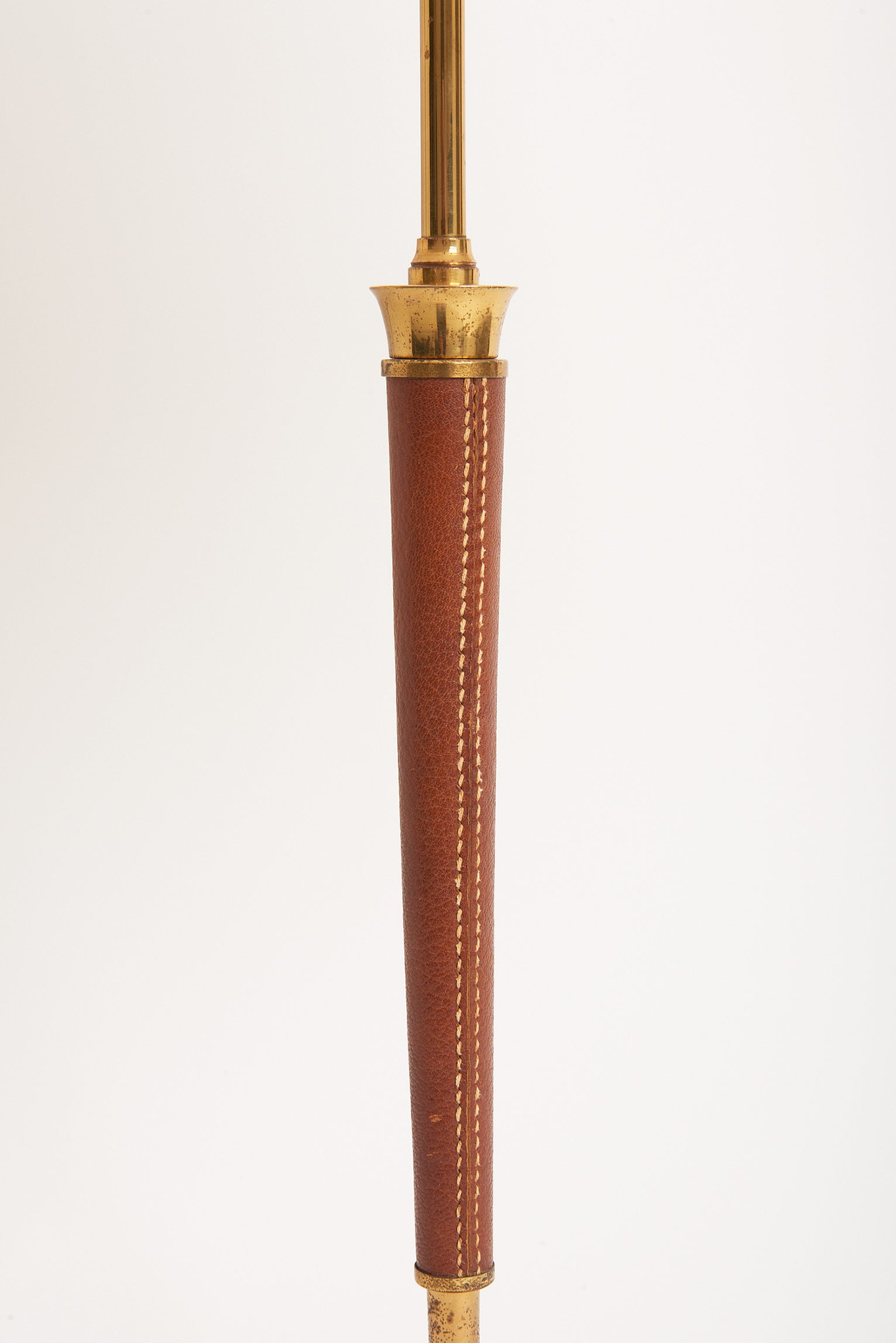 1950s Brass and Brown Leather Table Lamp