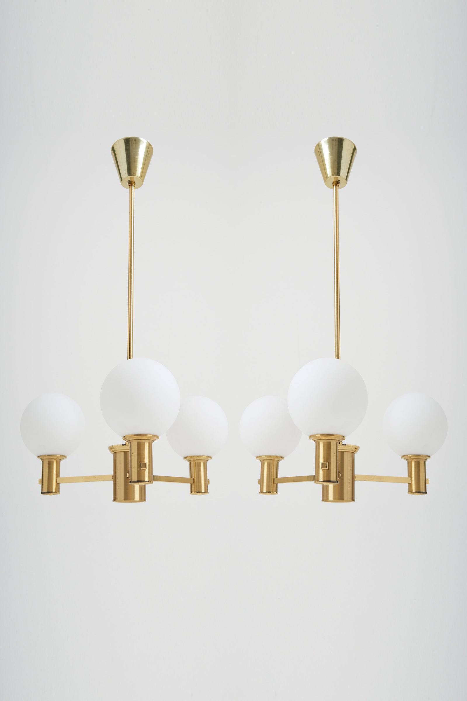 7951- Pair of Brass and Glass Ceiling Lights by Erik Wärnå