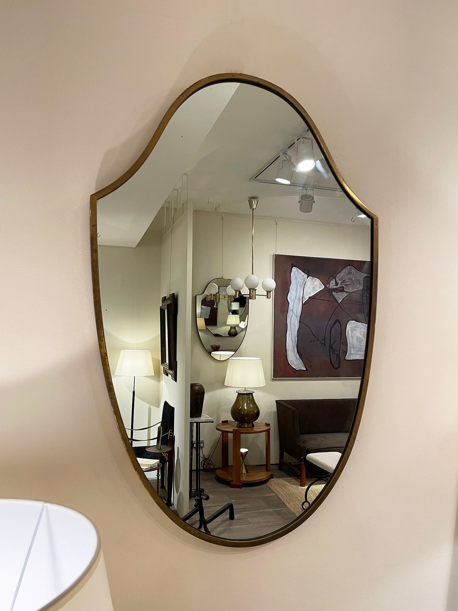 Mid-Century Brass Shield Mirror