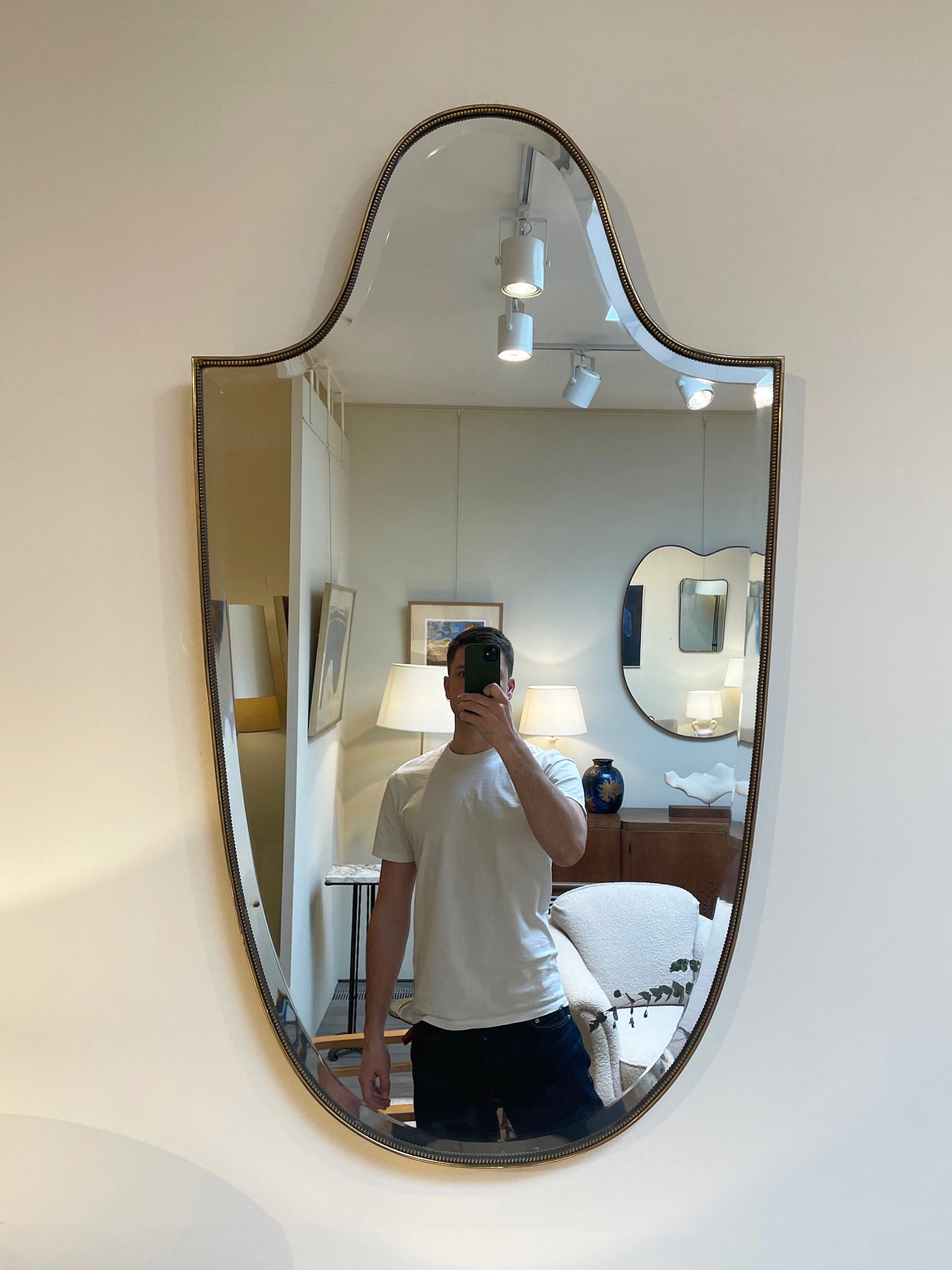 7982- Mid-Century Brass Shield Mirror