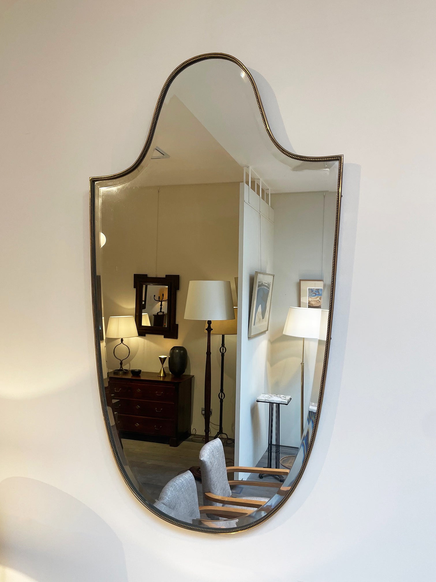 Mid-Century Brass Shield Mirror