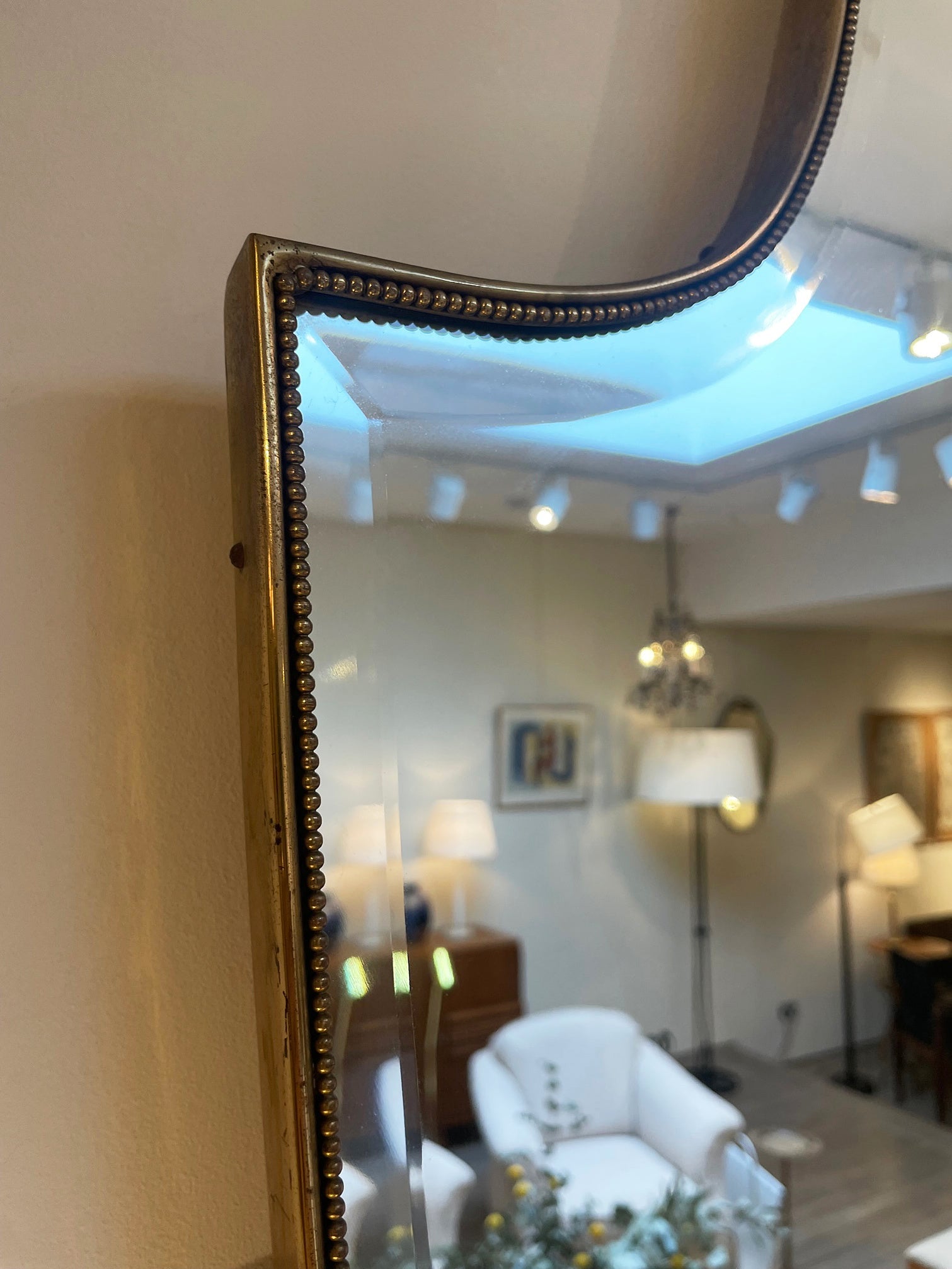 Mid-Century Brass Shield Mirror