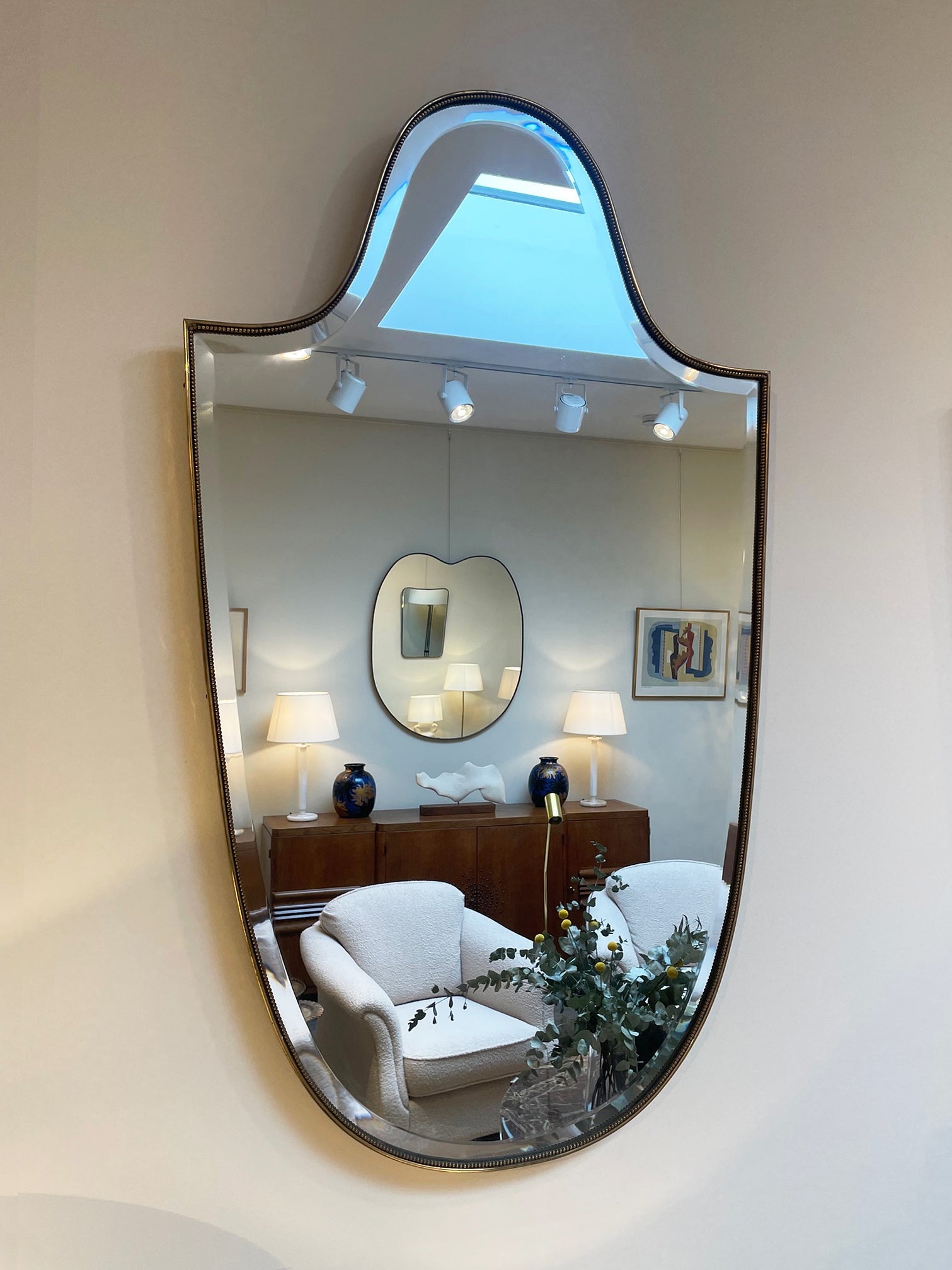 Mid-Century Brass Shield Mirror