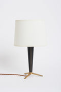 8075- Mid-Century Black Leather and Brass Table Lamp