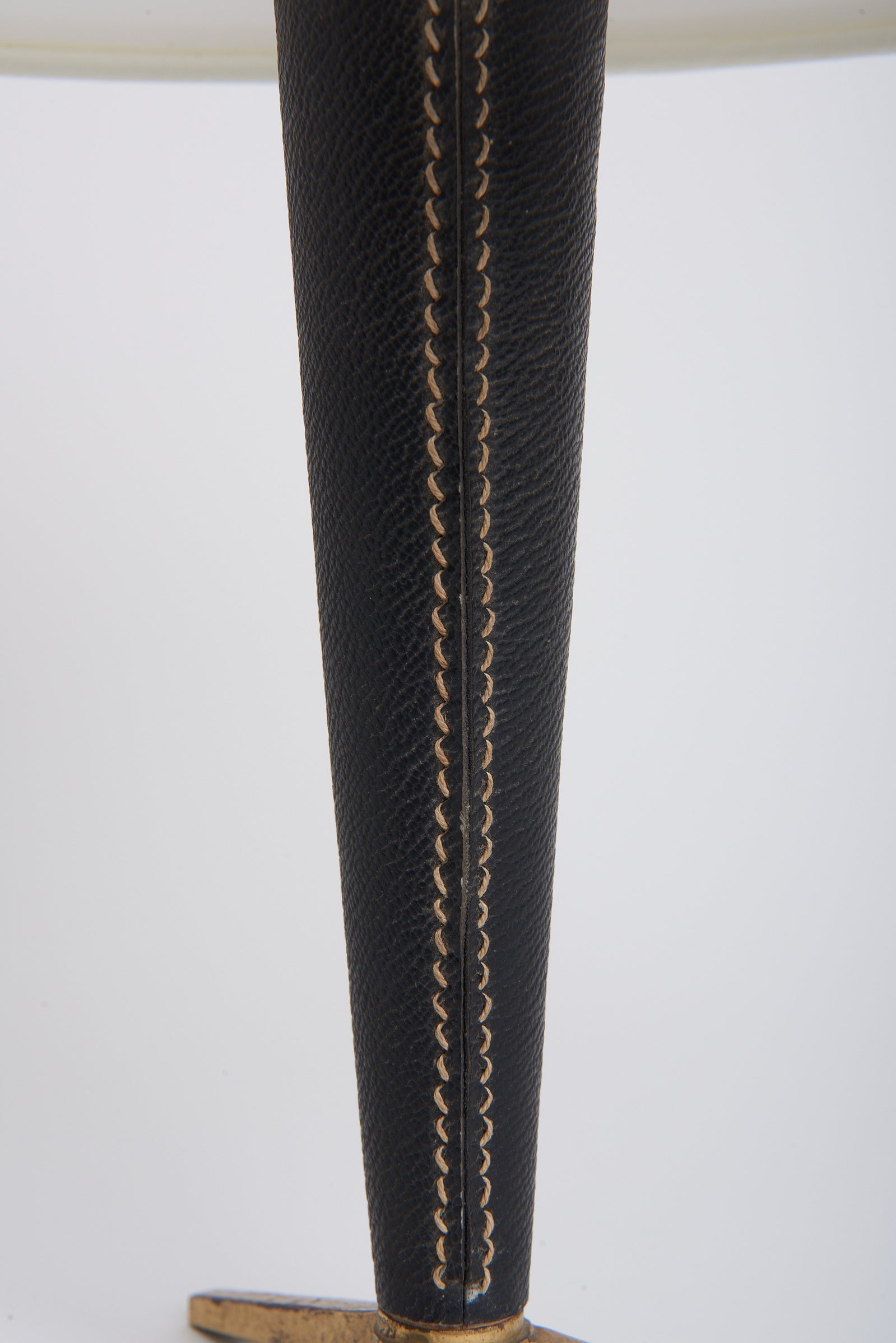 Mid-Century Black Leather and Brass Table Lamp
