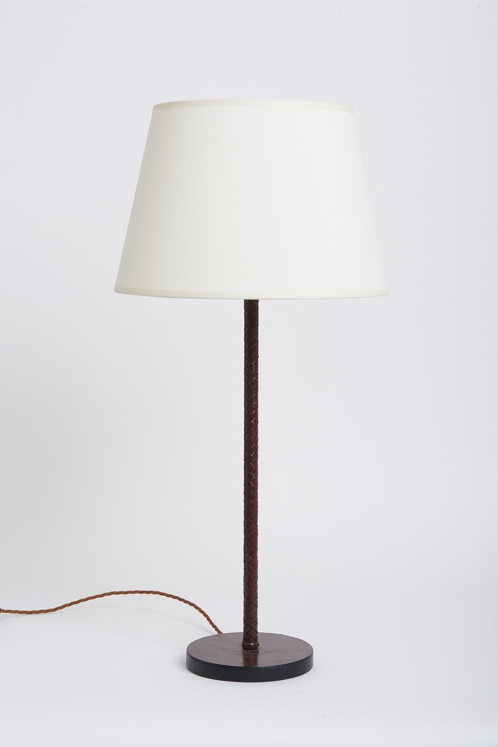 8078- Mid-Century Brown Leather Table Lamp