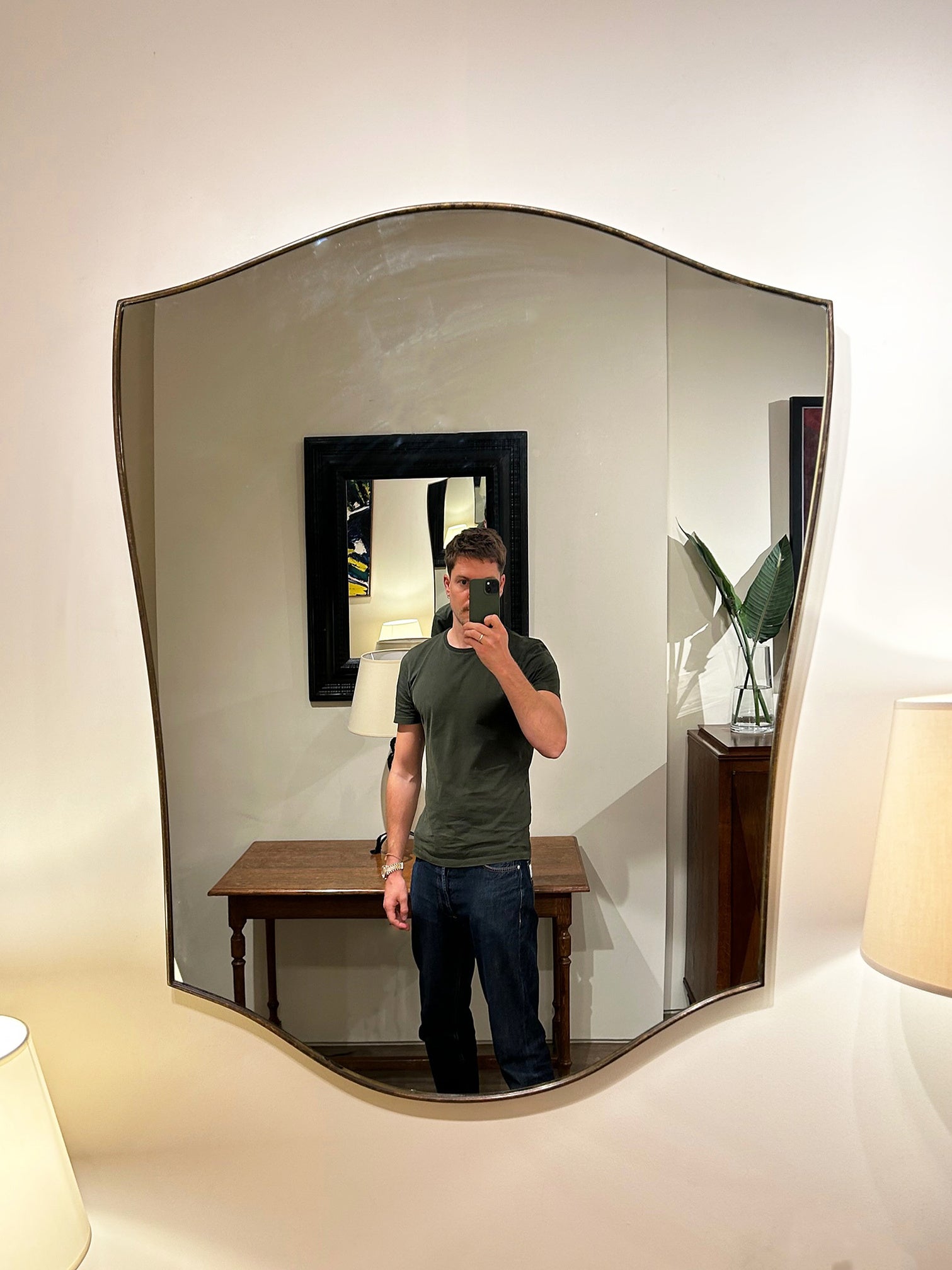Large Brass Shield Mirror