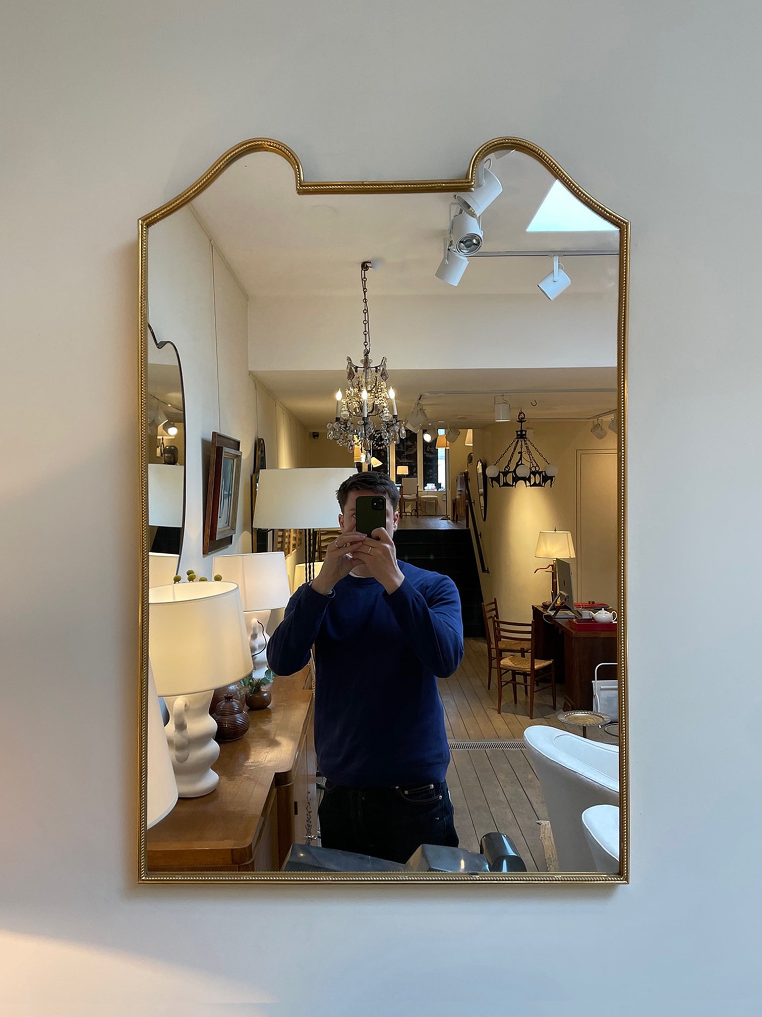 Midcentury Brass Shield Mirror