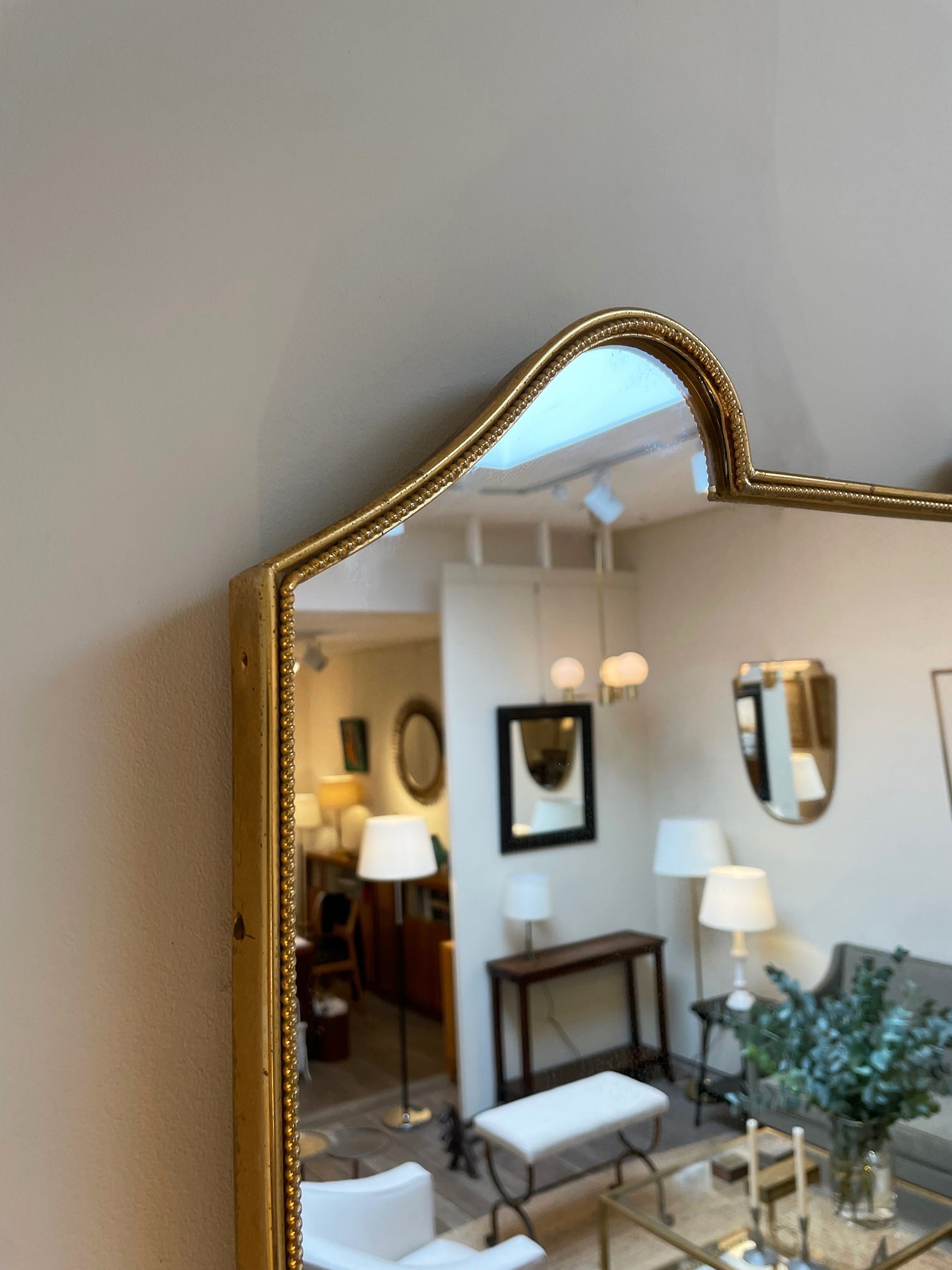 Midcentury Brass Shield Mirror