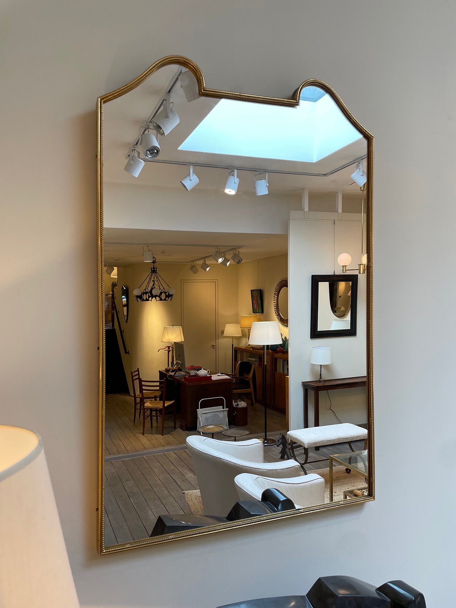 Midcentury Brass Shield Mirror