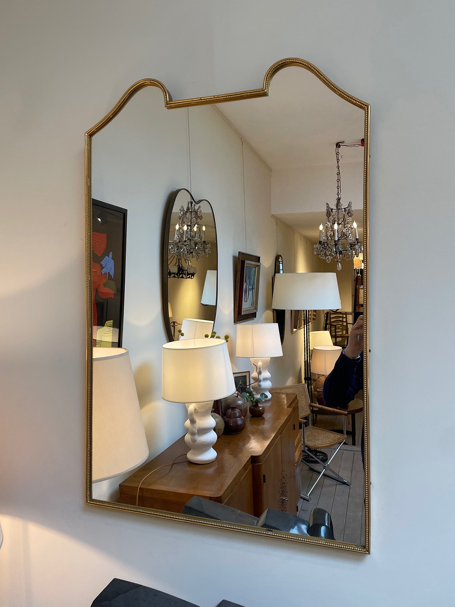 Midcentury Brass Shield Mirror