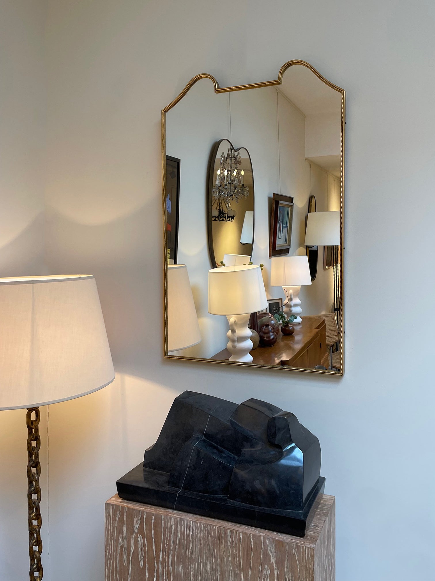 8092- Midcentury Brass Shield Mirror