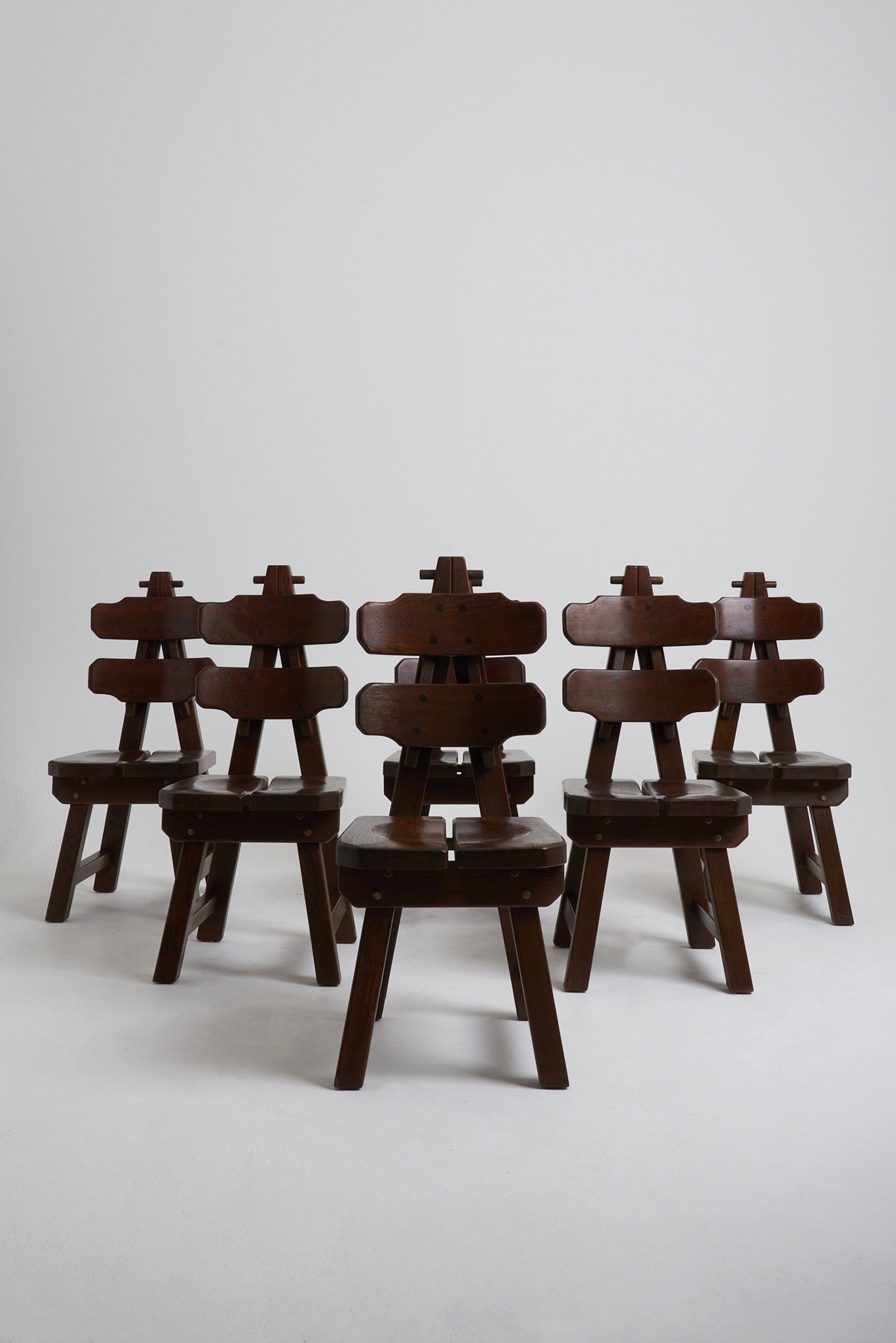 8096- Set of 6 Brutalist Dining Chairs