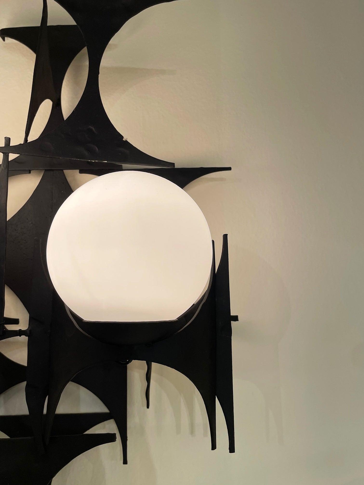 Pair of Brutalist Iron and Glass Wall Lights