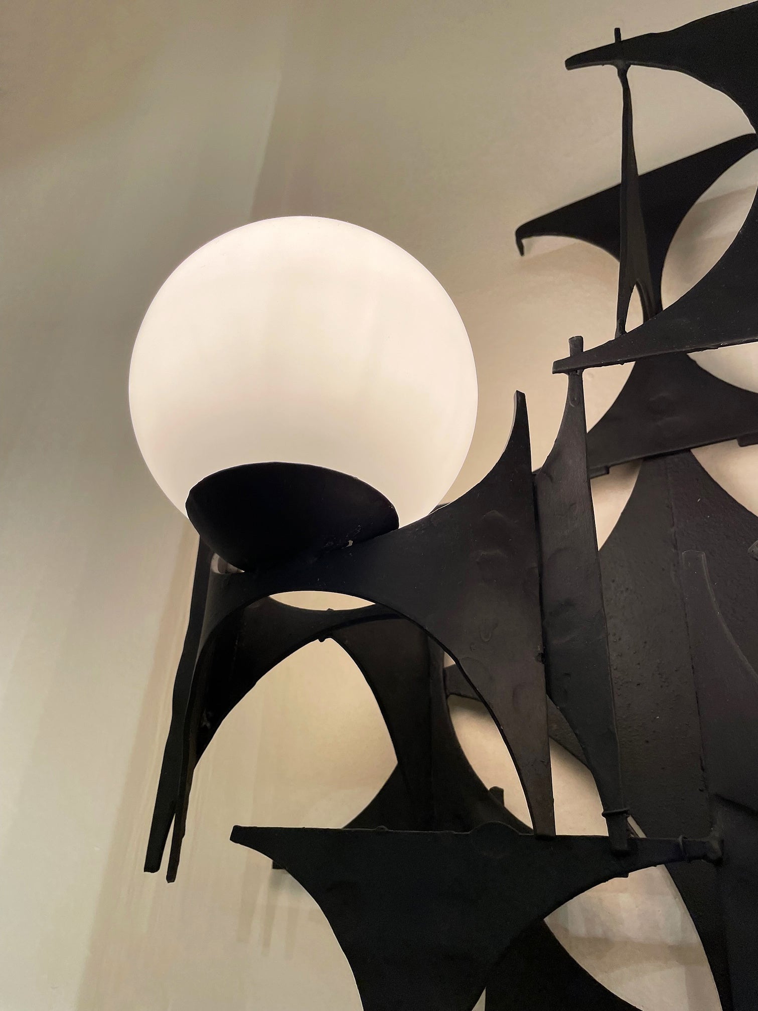 Pair of Brutalist Iron and Glass Wall Lights