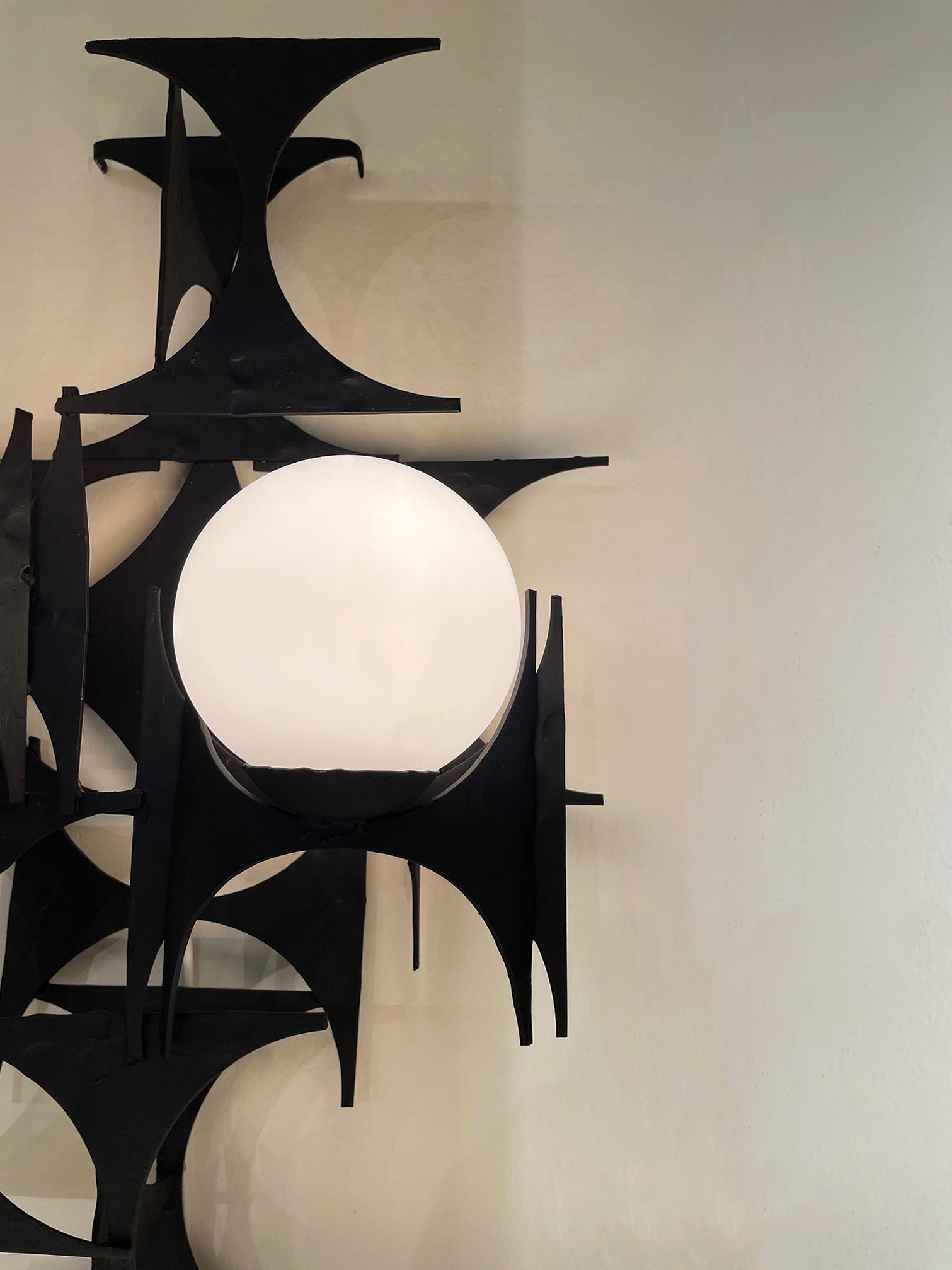 Pair of Brutalist Iron and Glass Wall Lights