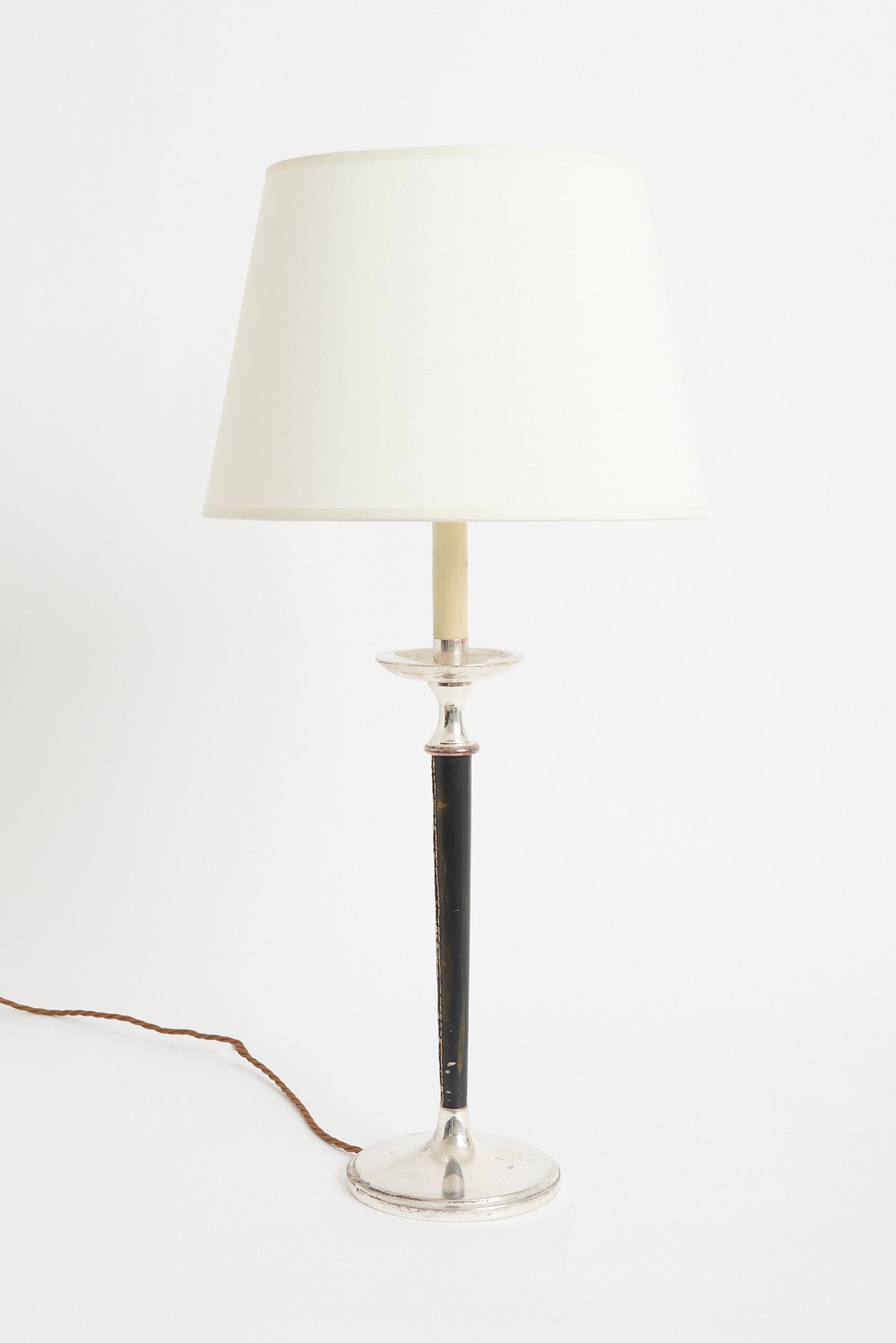 8106- Silvered and Leather Table Lamp